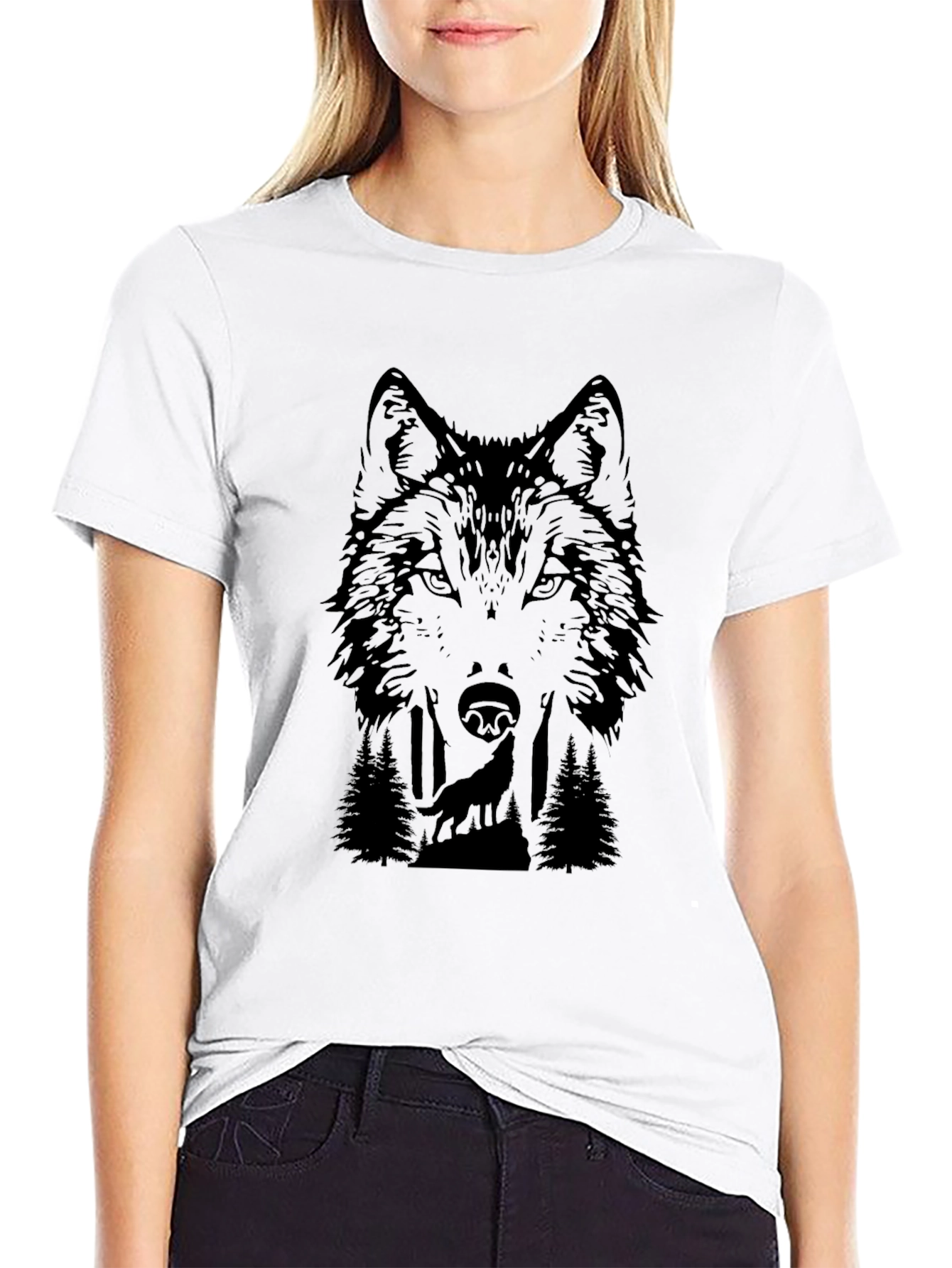 Wolf Graphic Print Black T-Shirt