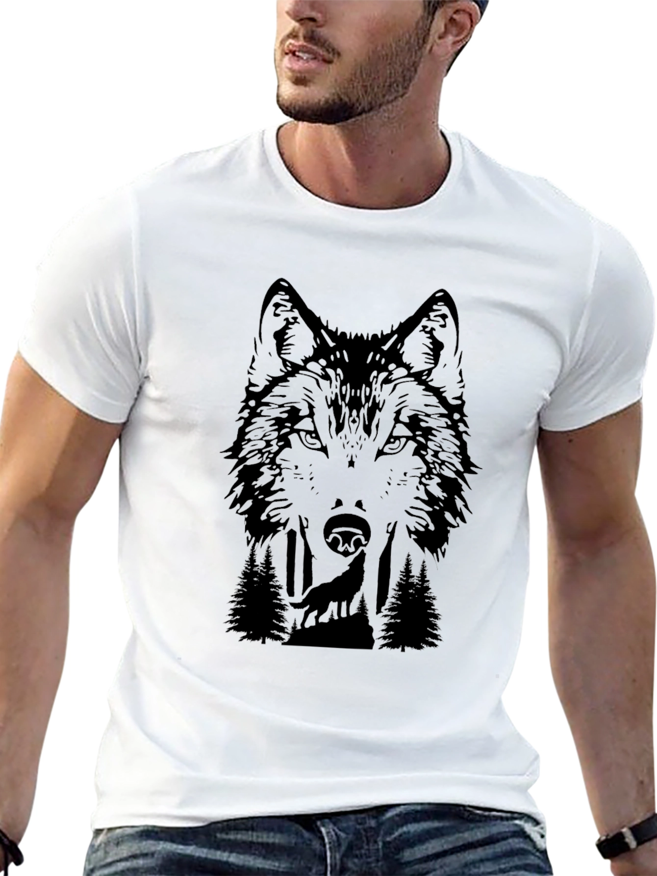 Wolf Graphic Print Black T-Shirt