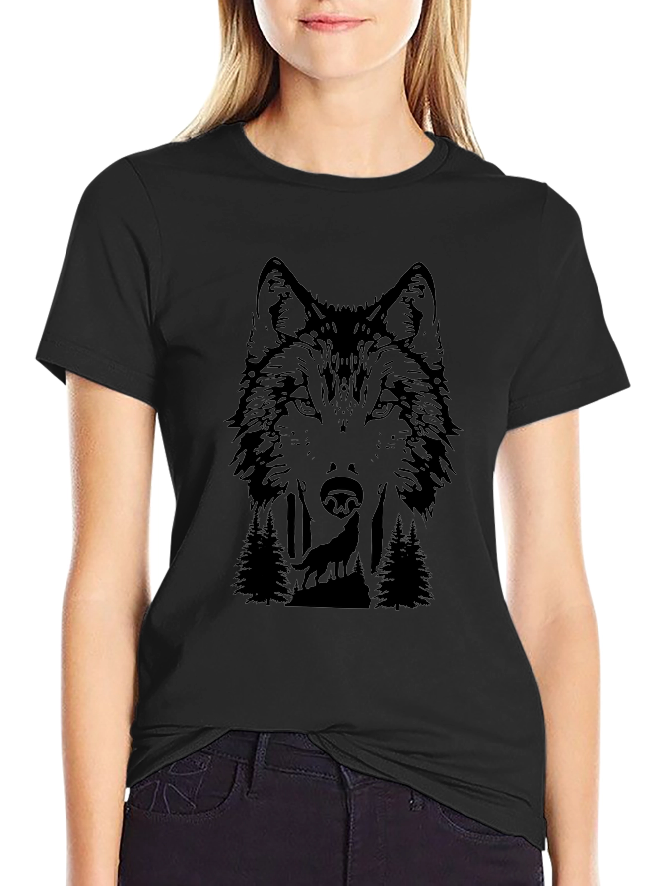 Wolf Graphic Print Black T-Shirt