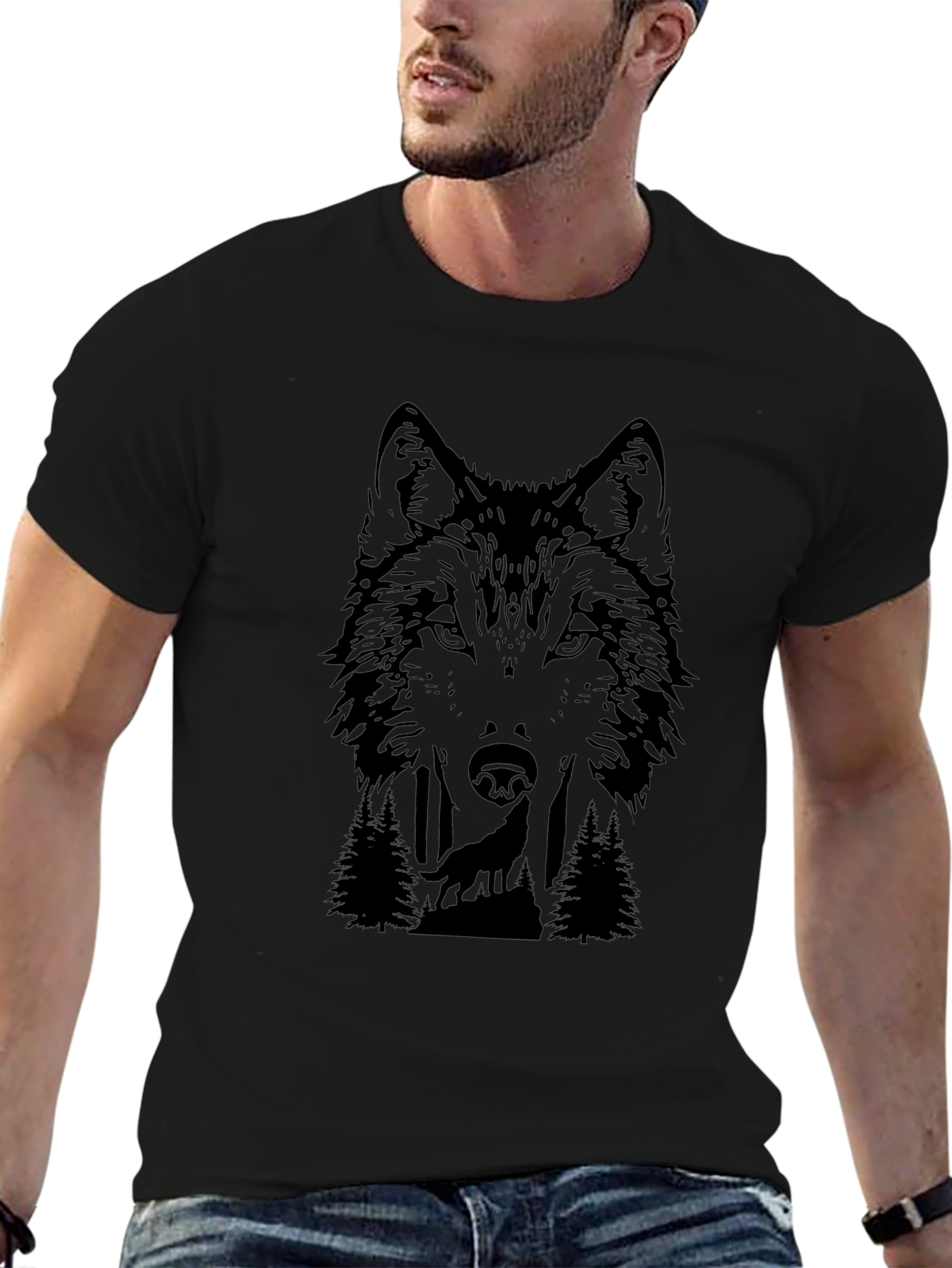 Wolf Graphic Print Black T-Shirt