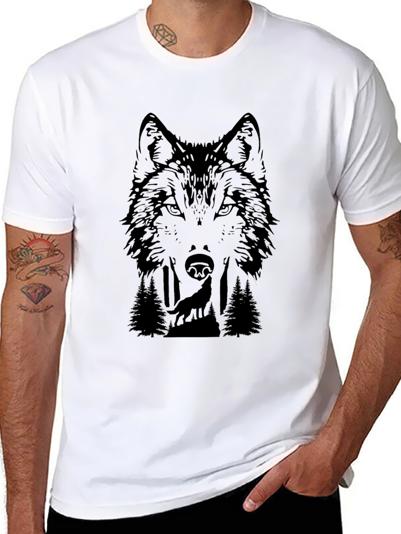 Wolf Graphic Print Black T-Shirt