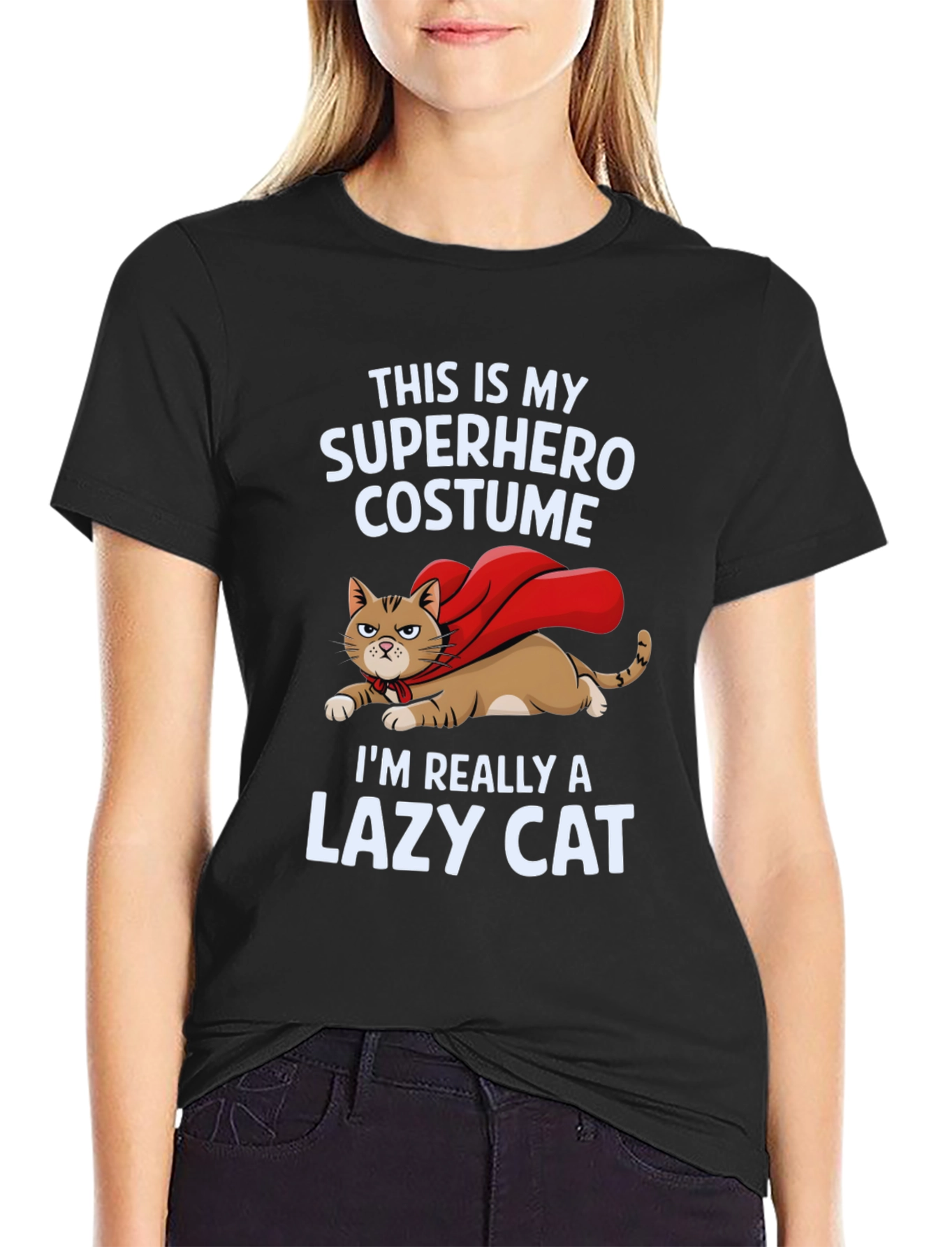 Superhero Lazy Cat Graphic Tee