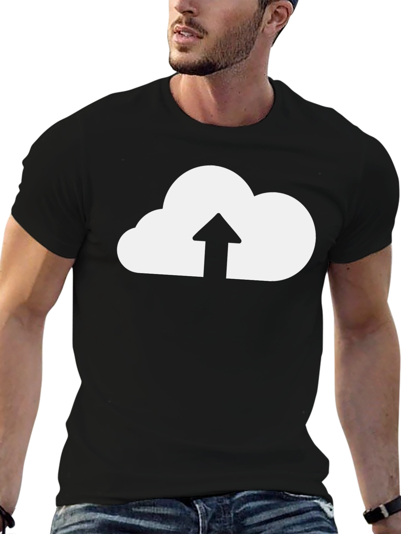 Cloud Upload Graphic Tee - Black Cotton T-Shirt