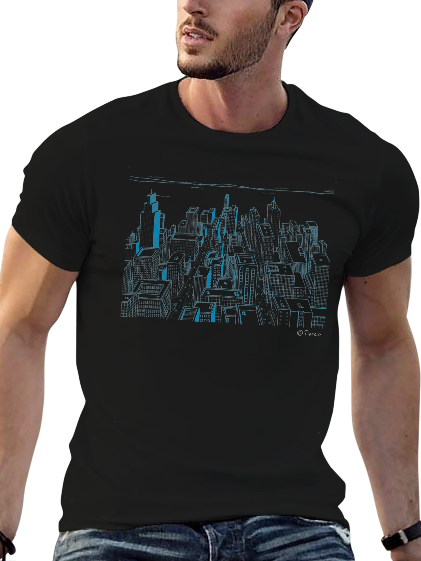Cityscape Graphic Print Black T-Shirt