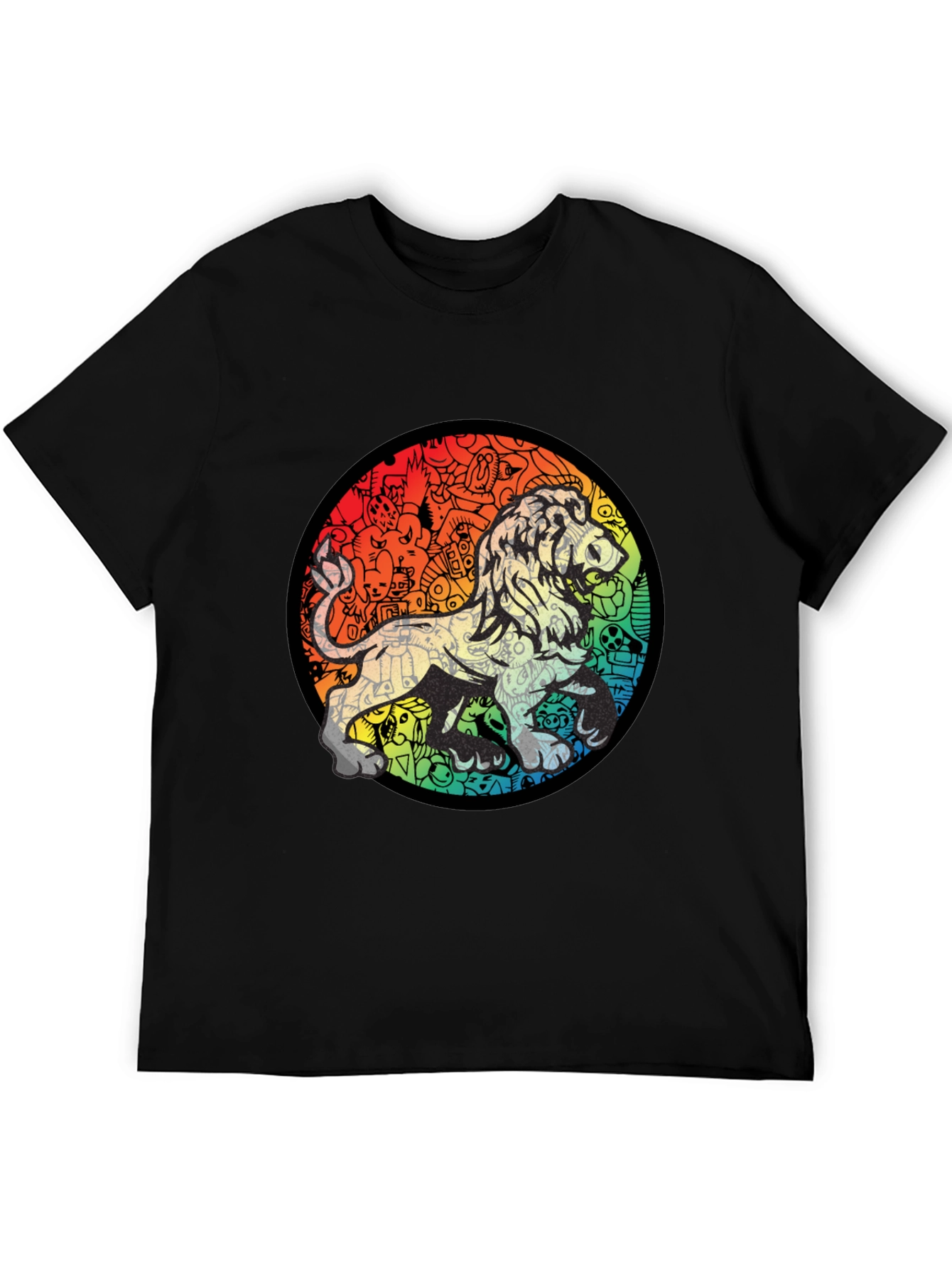 Lion Doodle Graphic Black T-Shirt