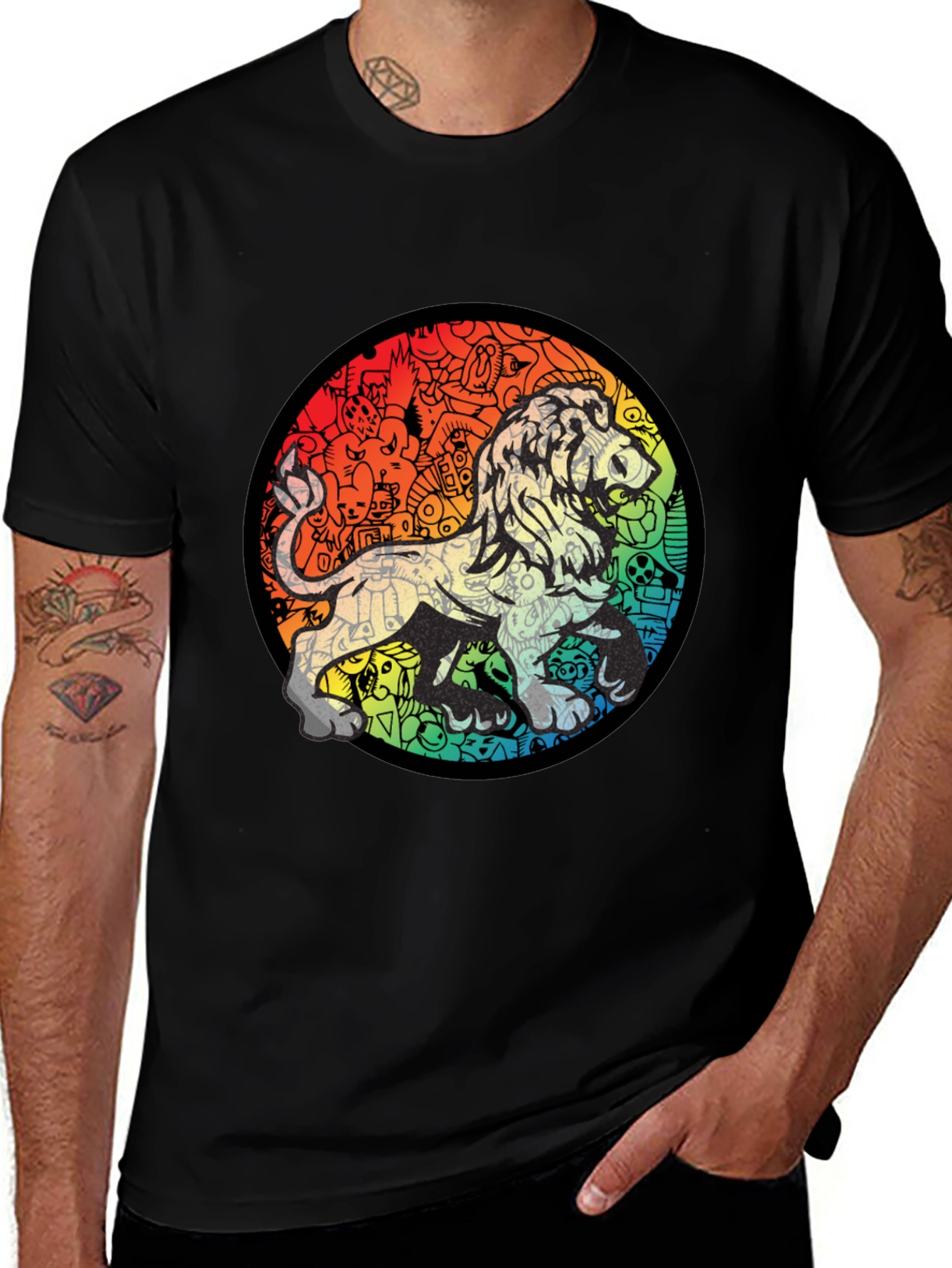 Lion Doodle Graphic Black T-Shirt