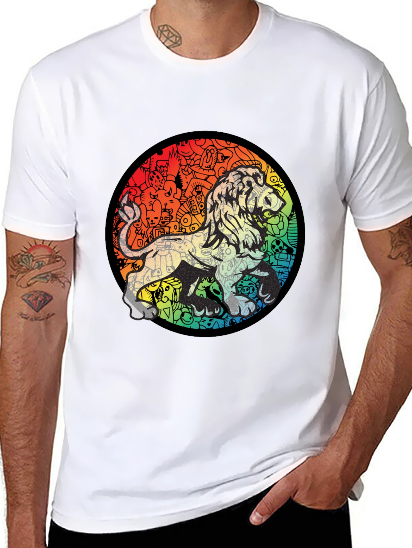 Lion Doodle Graphic Black T-Shirt