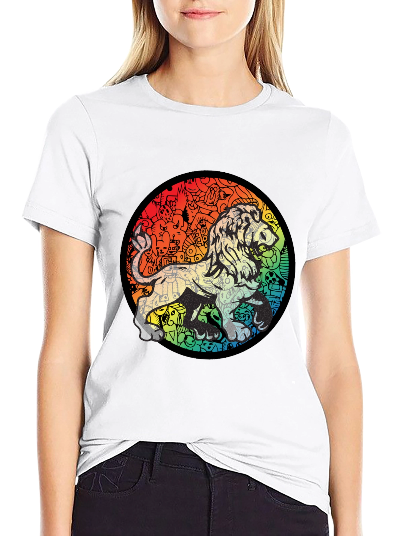 Lion Doodle Graphic Black T-Shirt