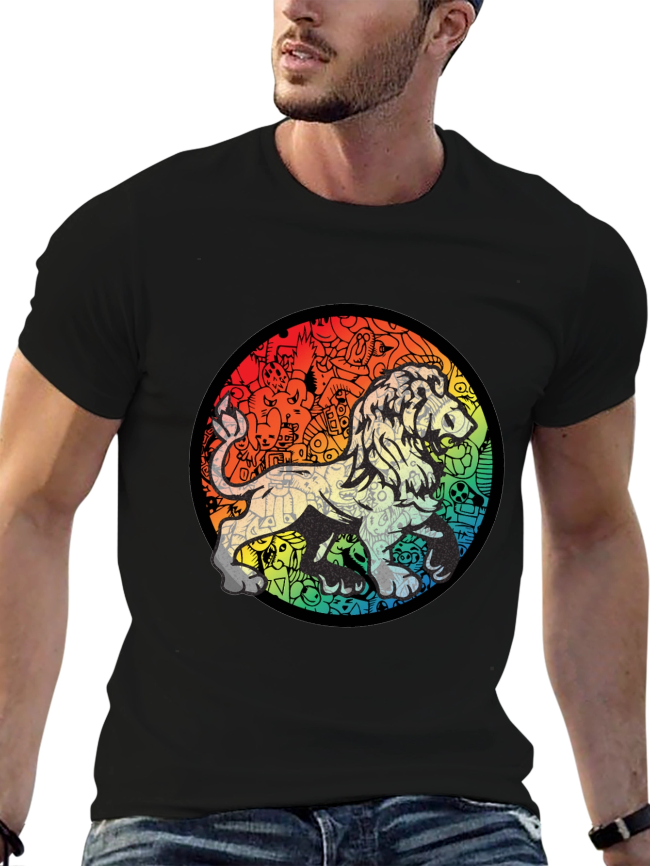 Lion Doodle Graphic Black T-Shirt