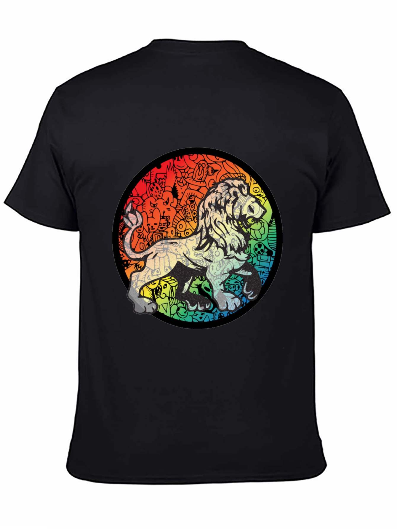 Lion Doodle Graphic Black T-Shirt