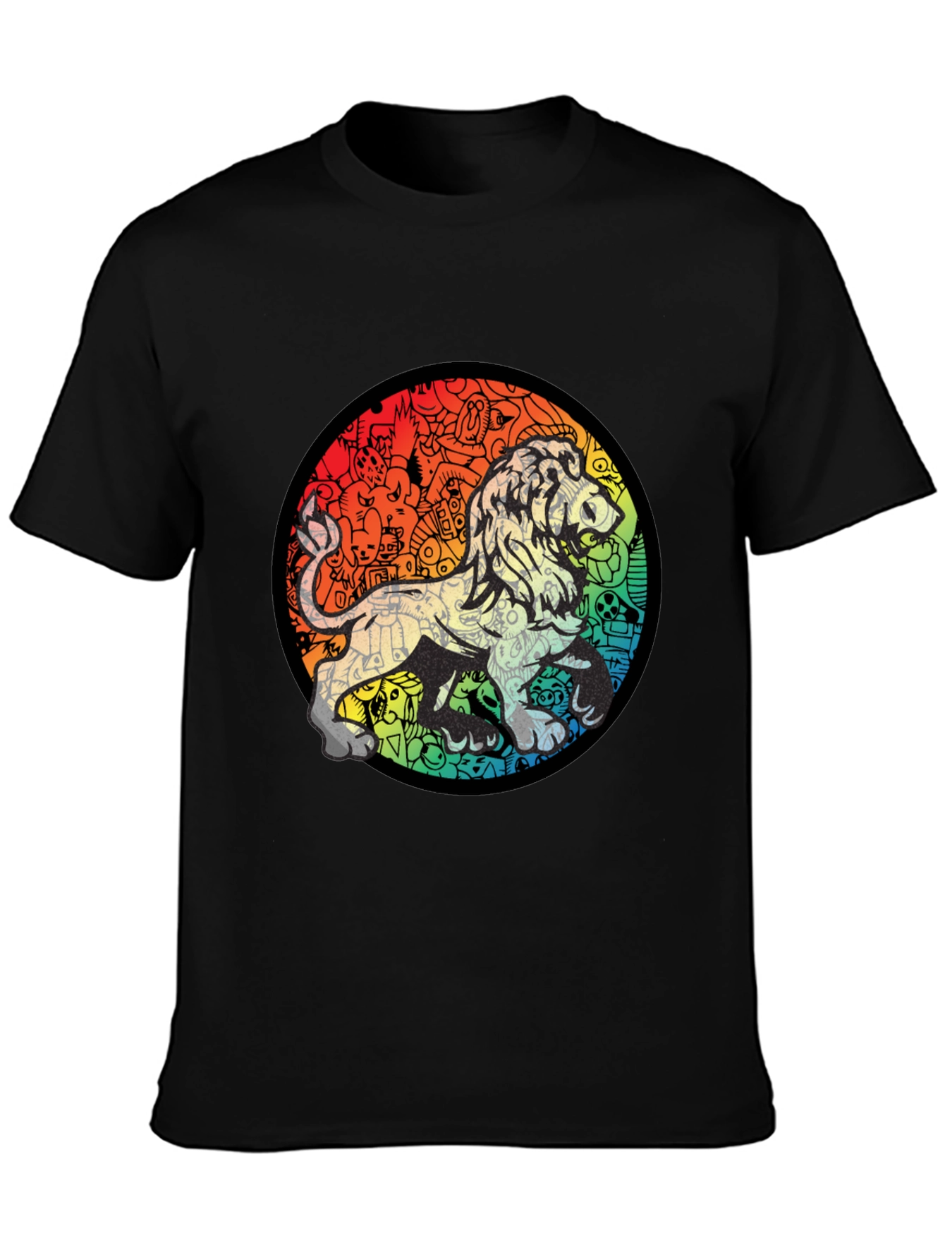 Lion Doodle Graphic Black T-Shirt