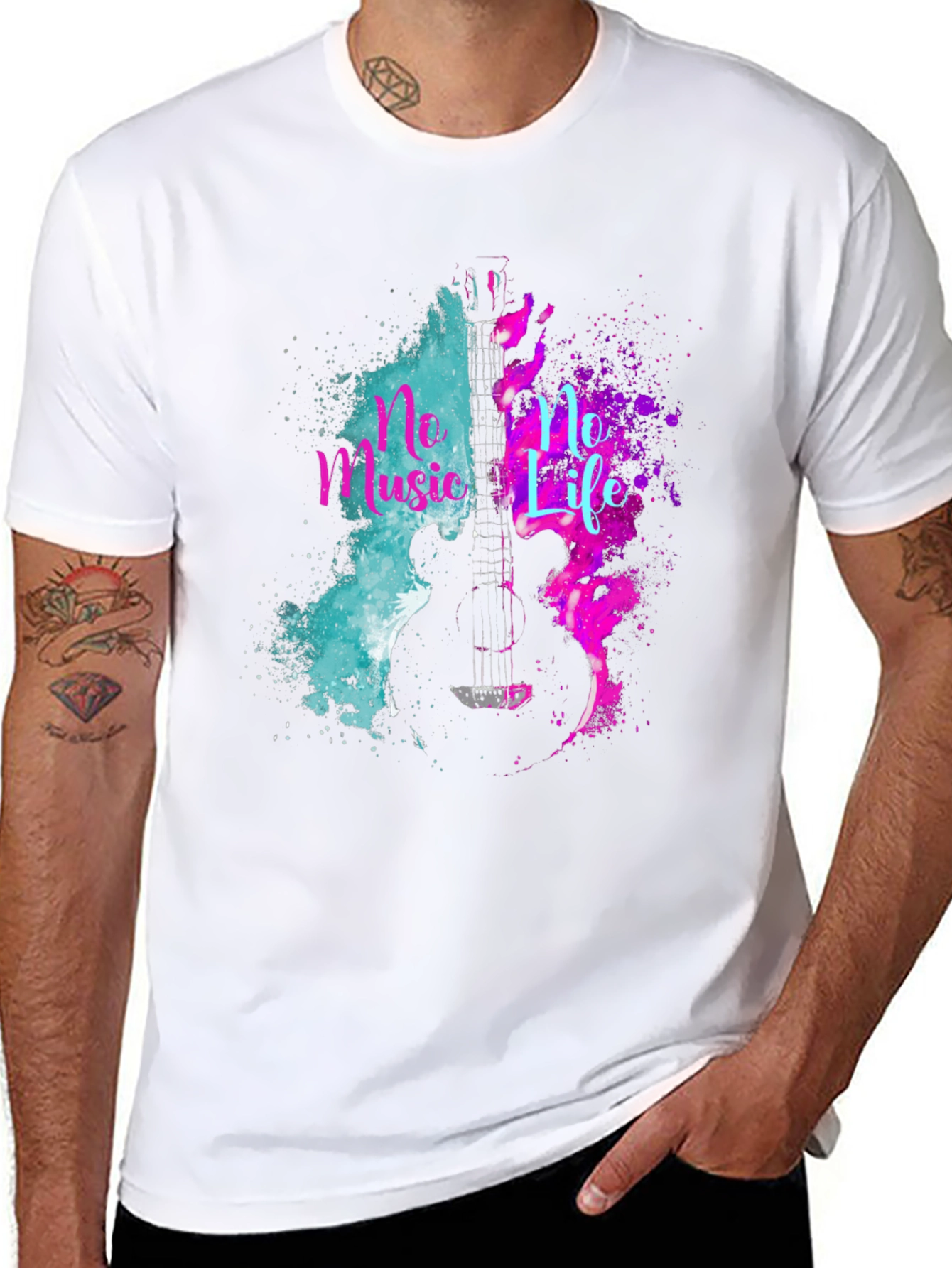 No Music No Life Guitar Graphic Tee - Black