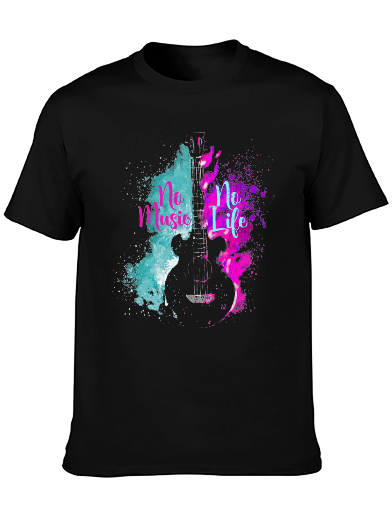 No Music No Life Guitar Graphic Tee - Black