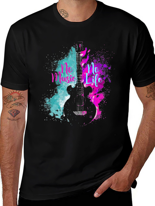 No Music No Life Guitar Graphic Tee - Black