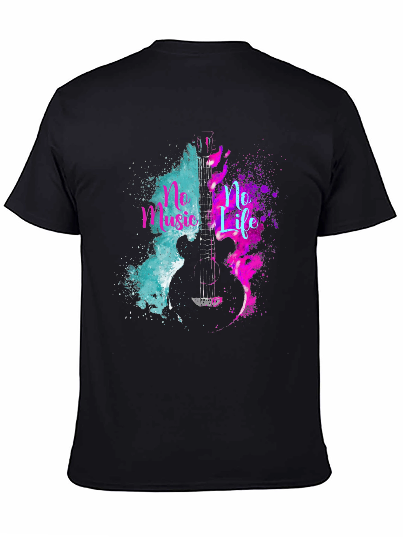 No Music No Life Guitar Graphic Tee - Black
