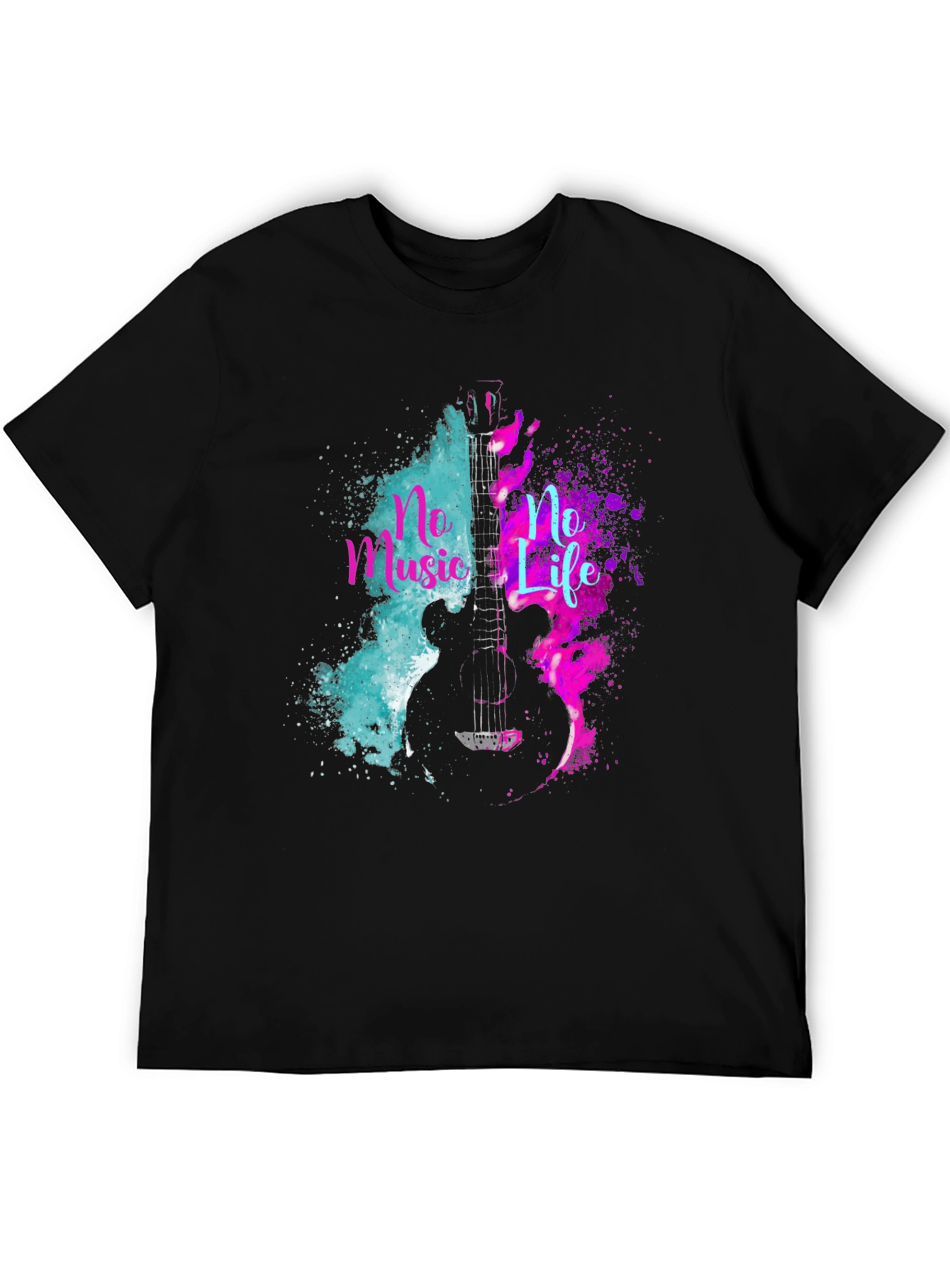 No Music No Life Guitar Graphic Tee - Black
