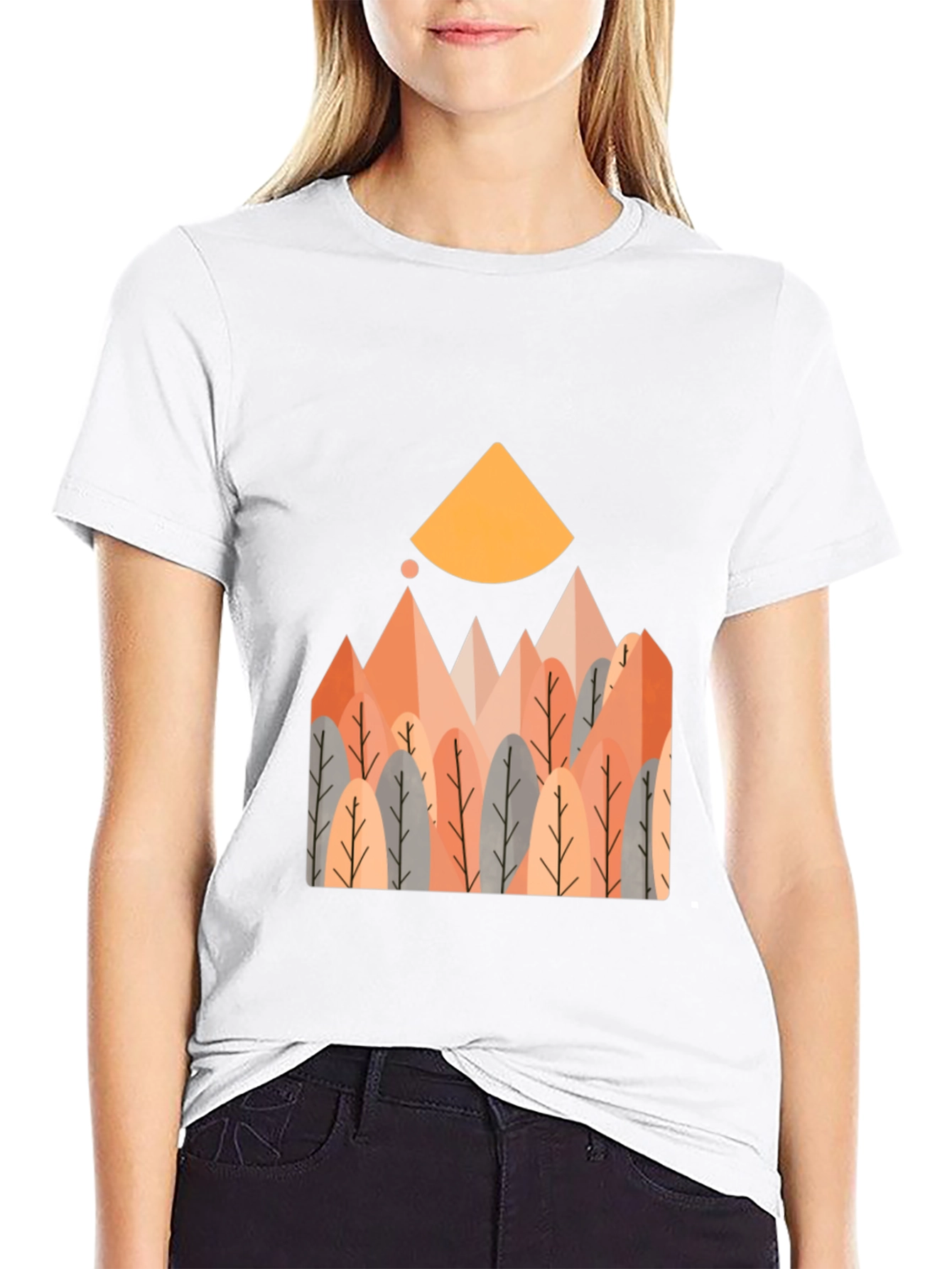 Geometric Forest Graphic Tee - Casual Style