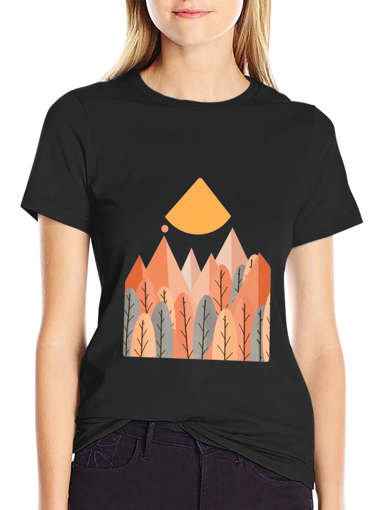 Geometric Forest Graphic Tee - Casual Style
