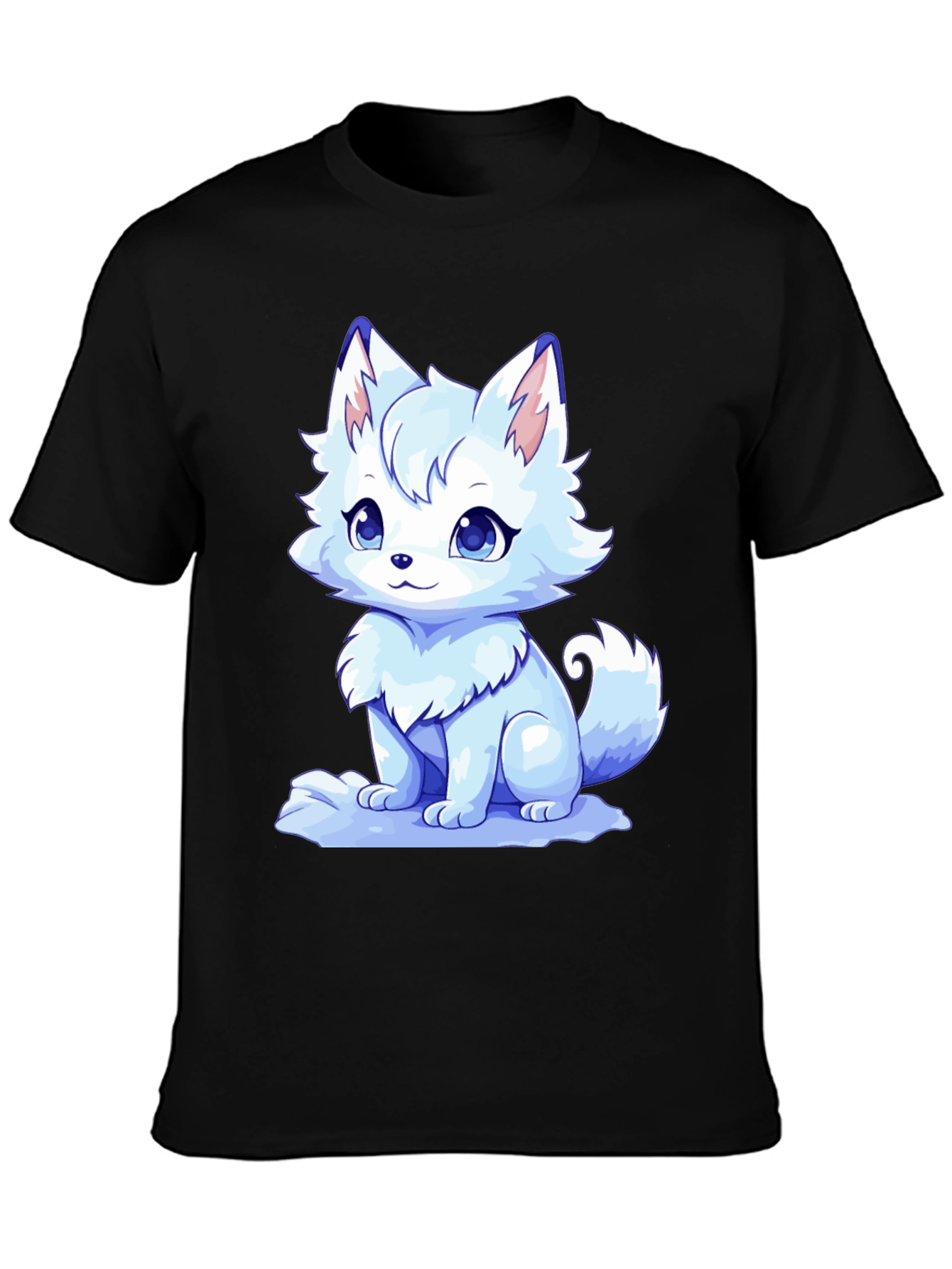 Cute Anime Fox Black T-Shirt