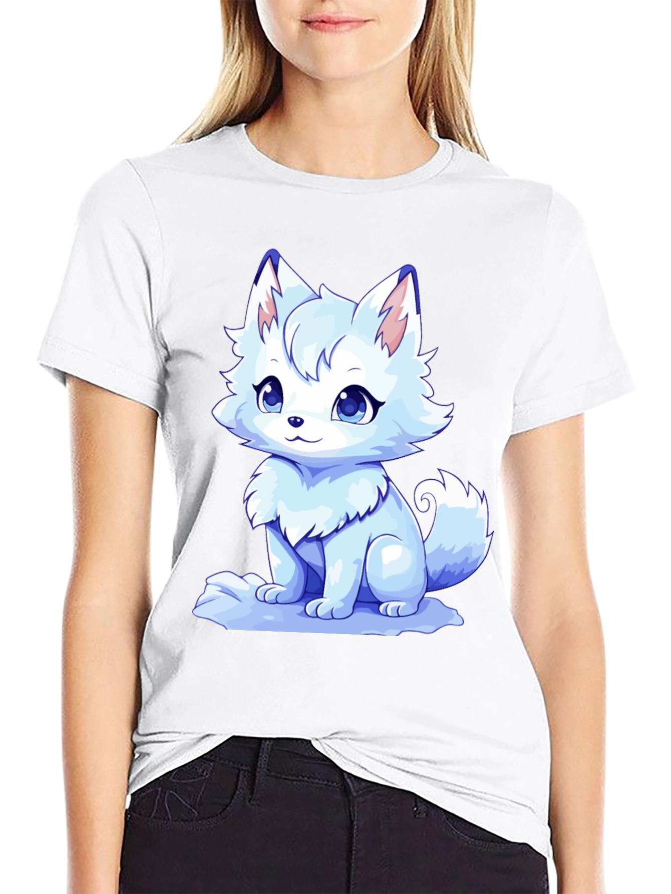 Cute Anime Fox Black T-Shirt