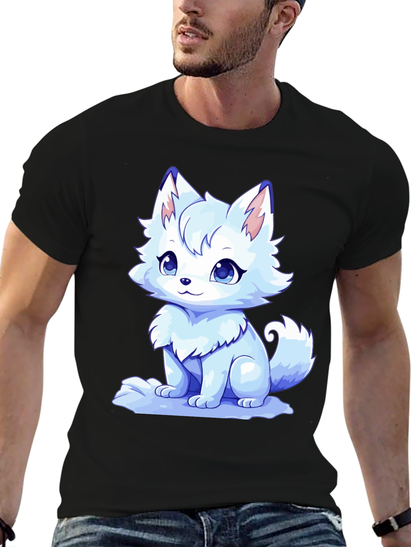 Cute Anime Fox Black T-Shirt