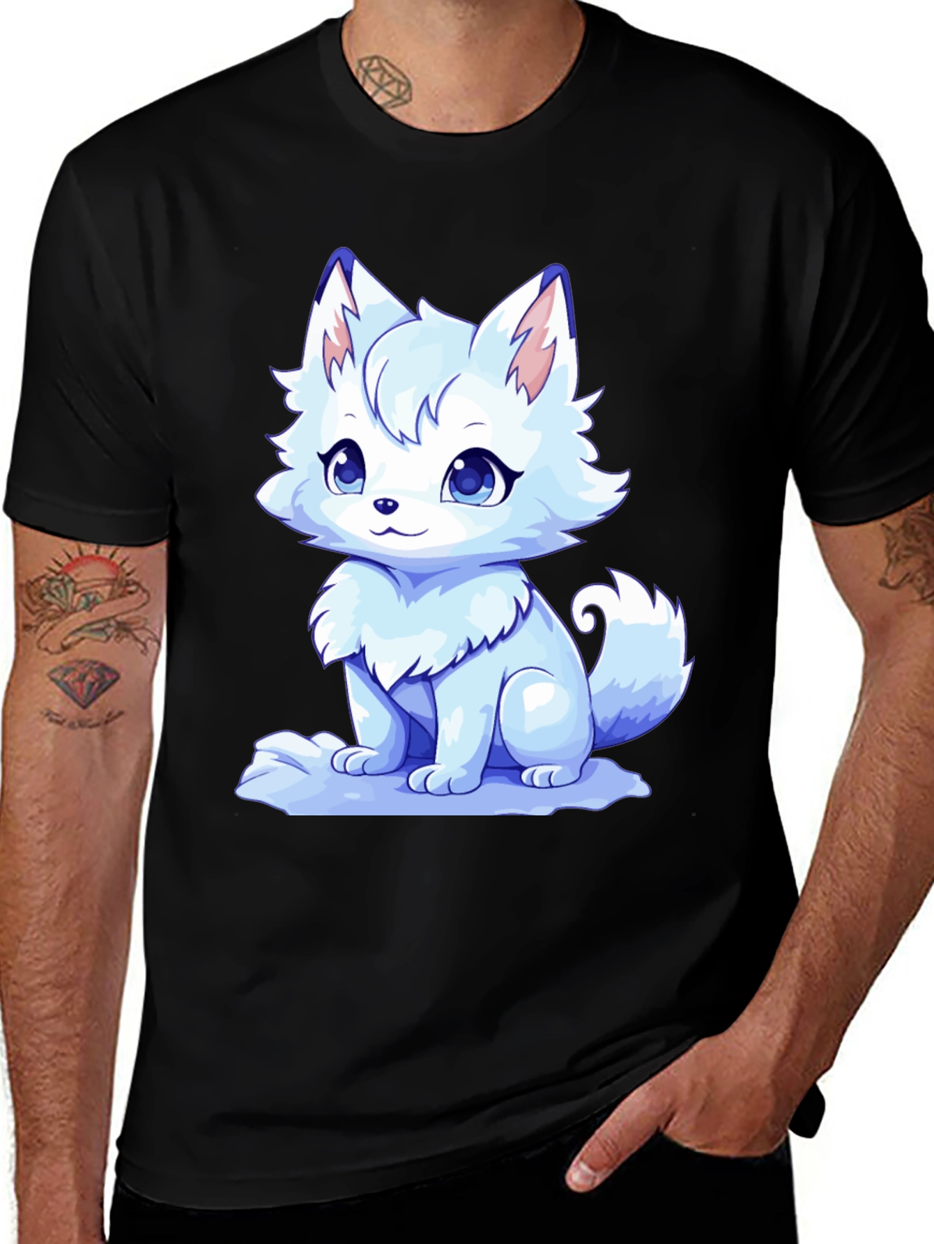 Cute Anime Fox Black T-Shirt