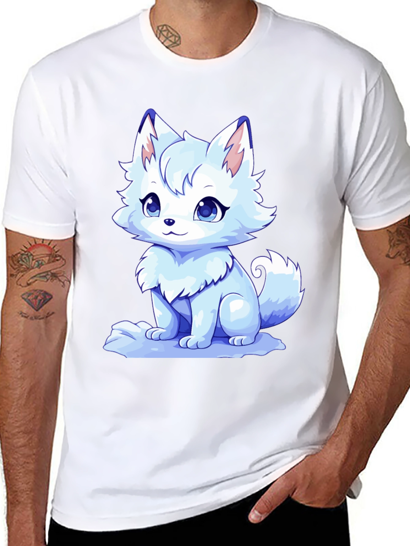 Cute Anime Fox Black T-Shirt