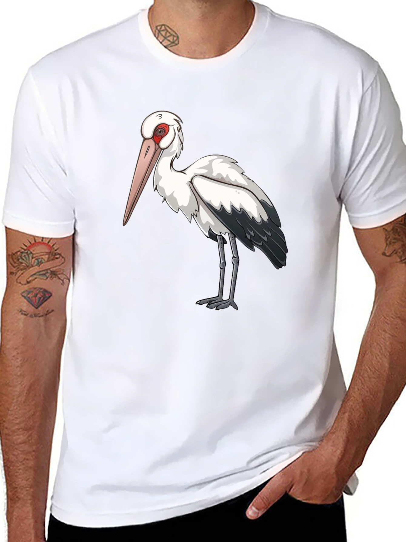 Stork Graphic Tee - Cool Bird Lover Shirt