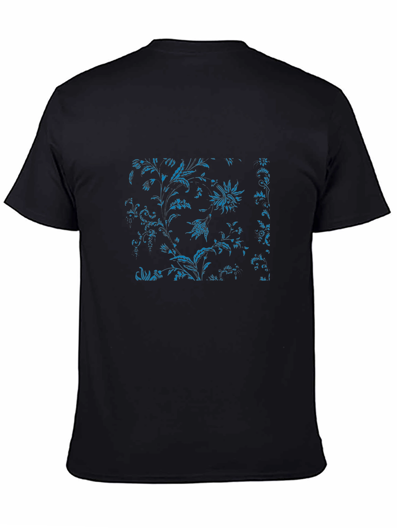 Black Tee with Blue Floral Botanical Print