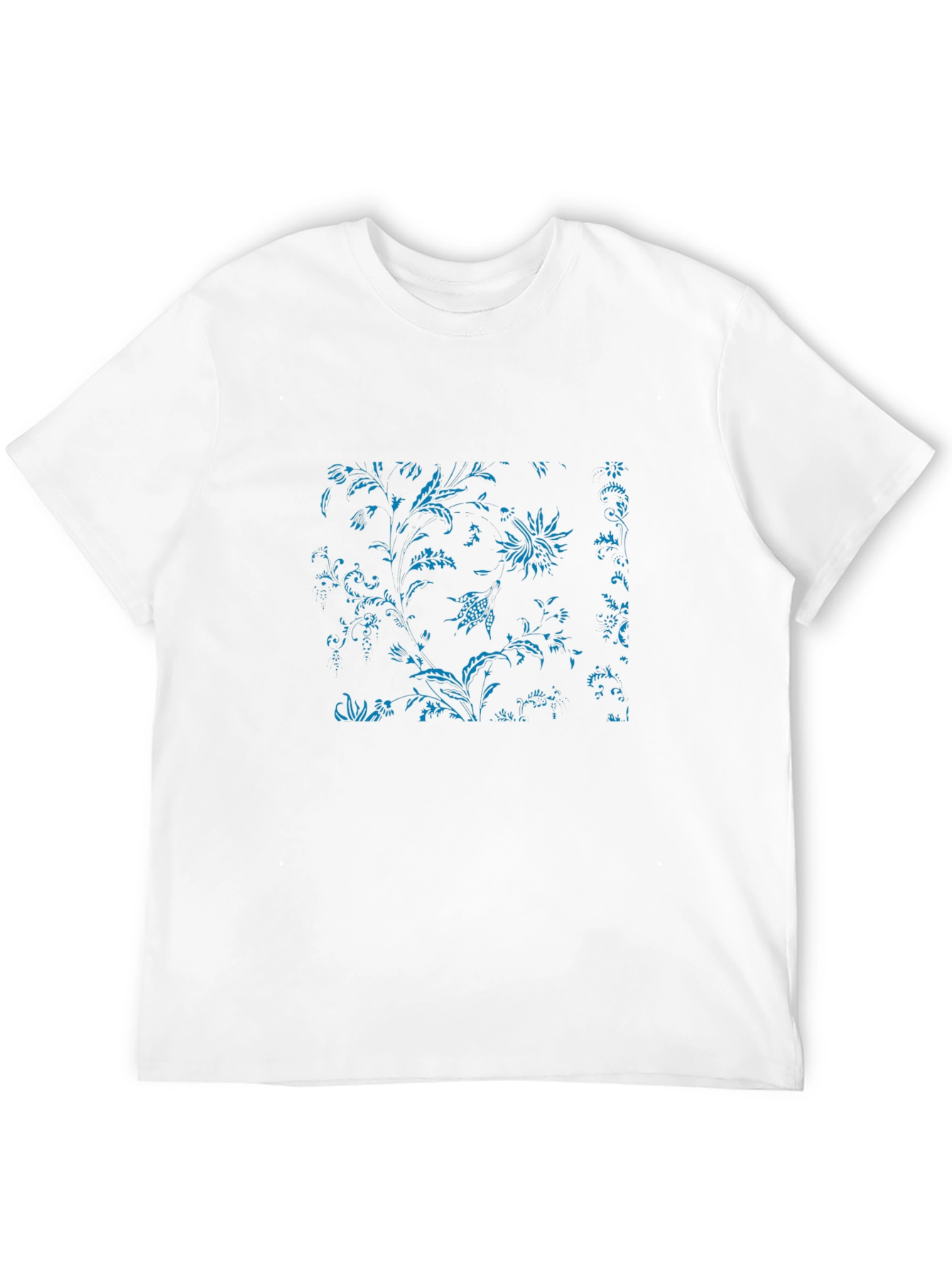 Black Tee with Blue Floral Botanical Print