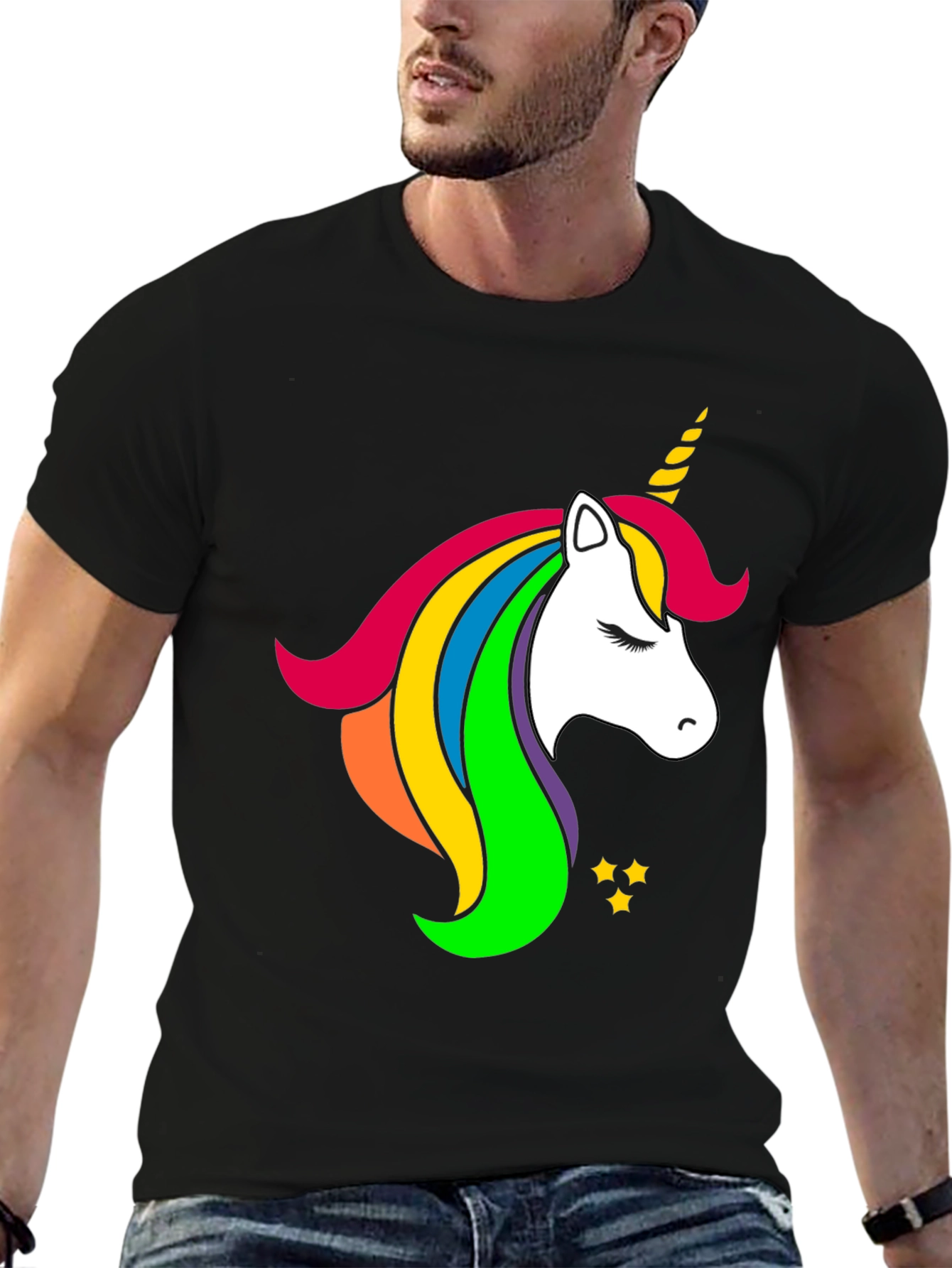 Rainbow Unicorn Graphic Black T-Shirt
