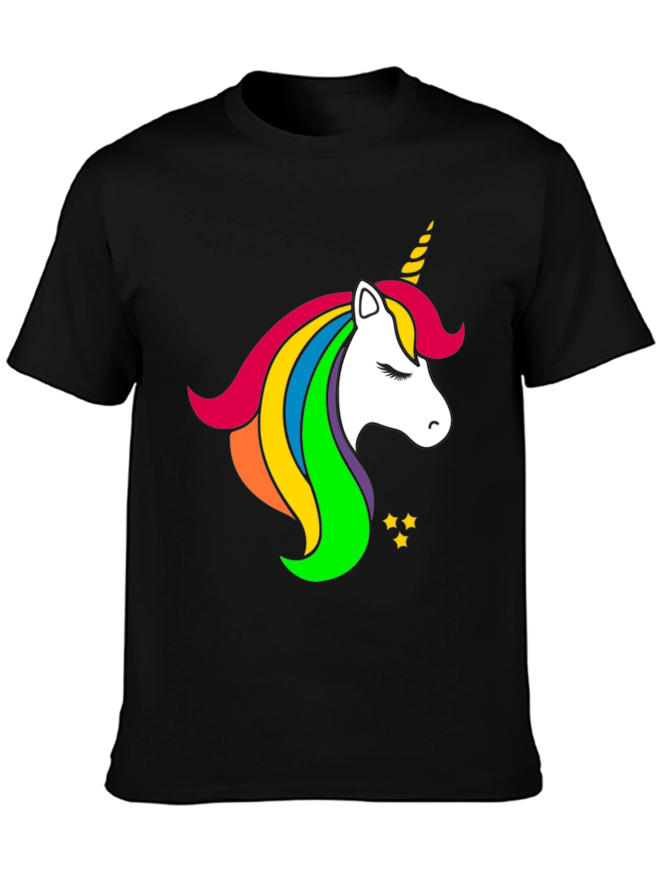 Rainbow Unicorn Graphic Black T-Shirt
