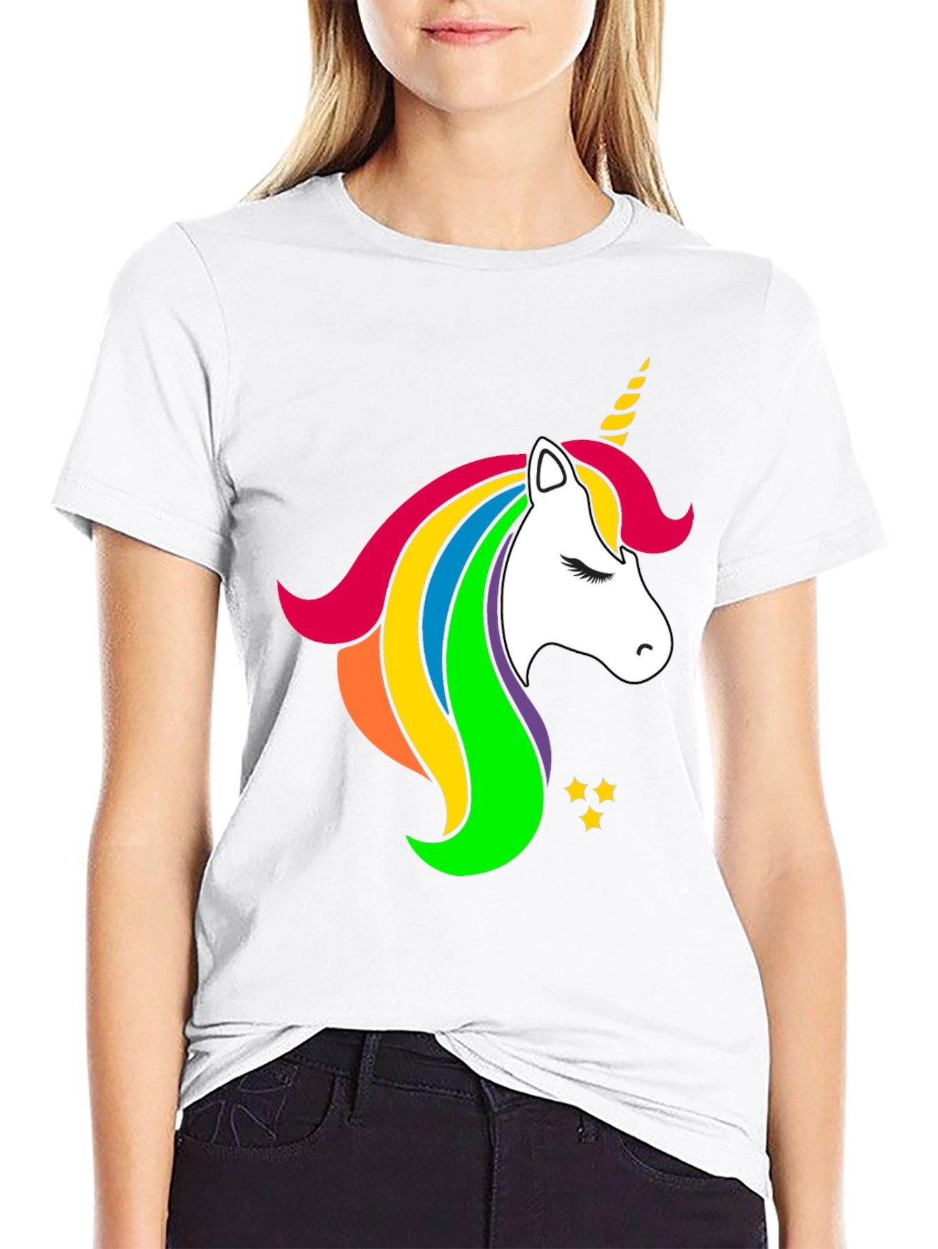 Rainbow Unicorn Graphic Black T-Shirt