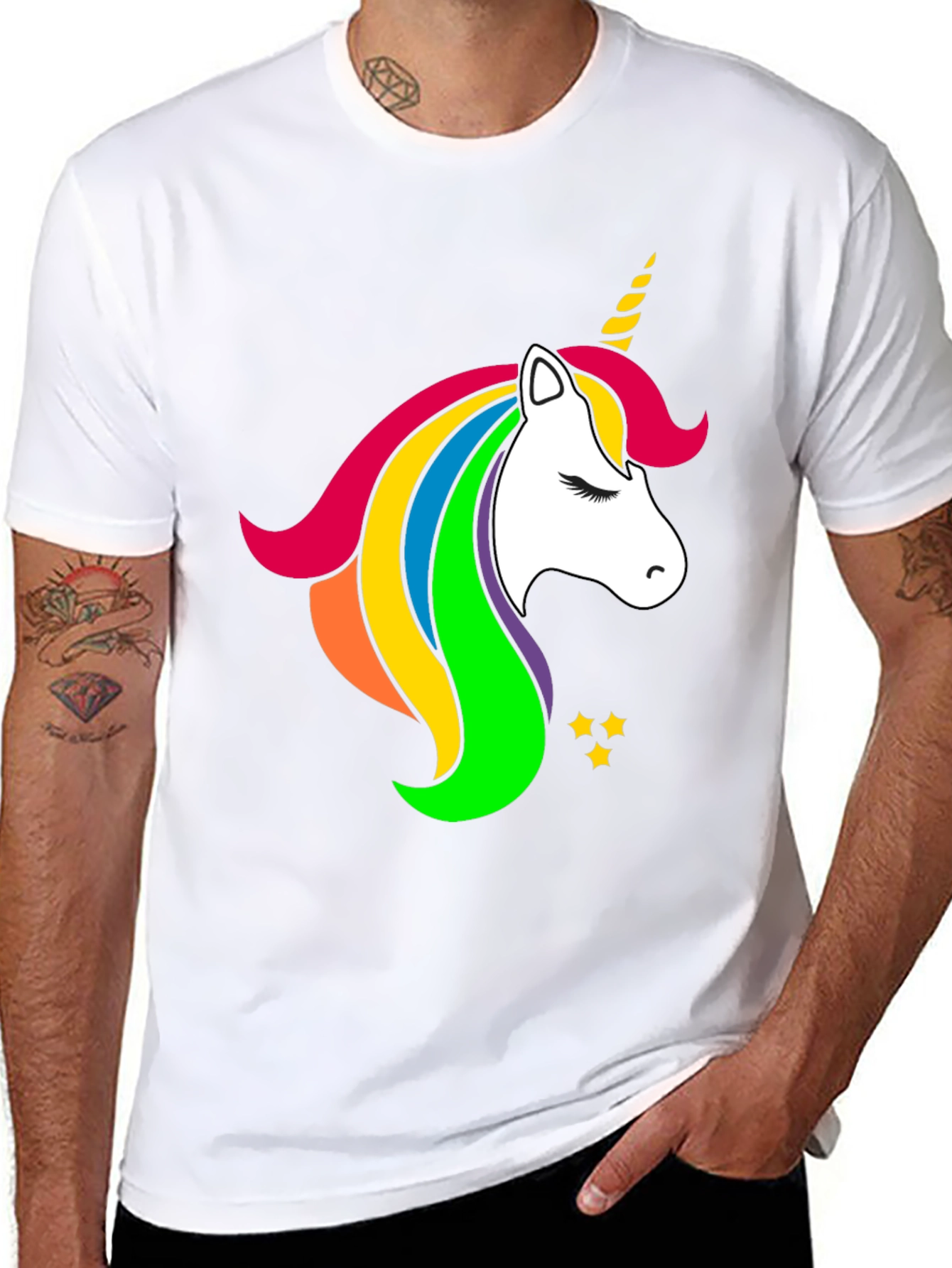 Rainbow Unicorn Graphic Black T-Shirt