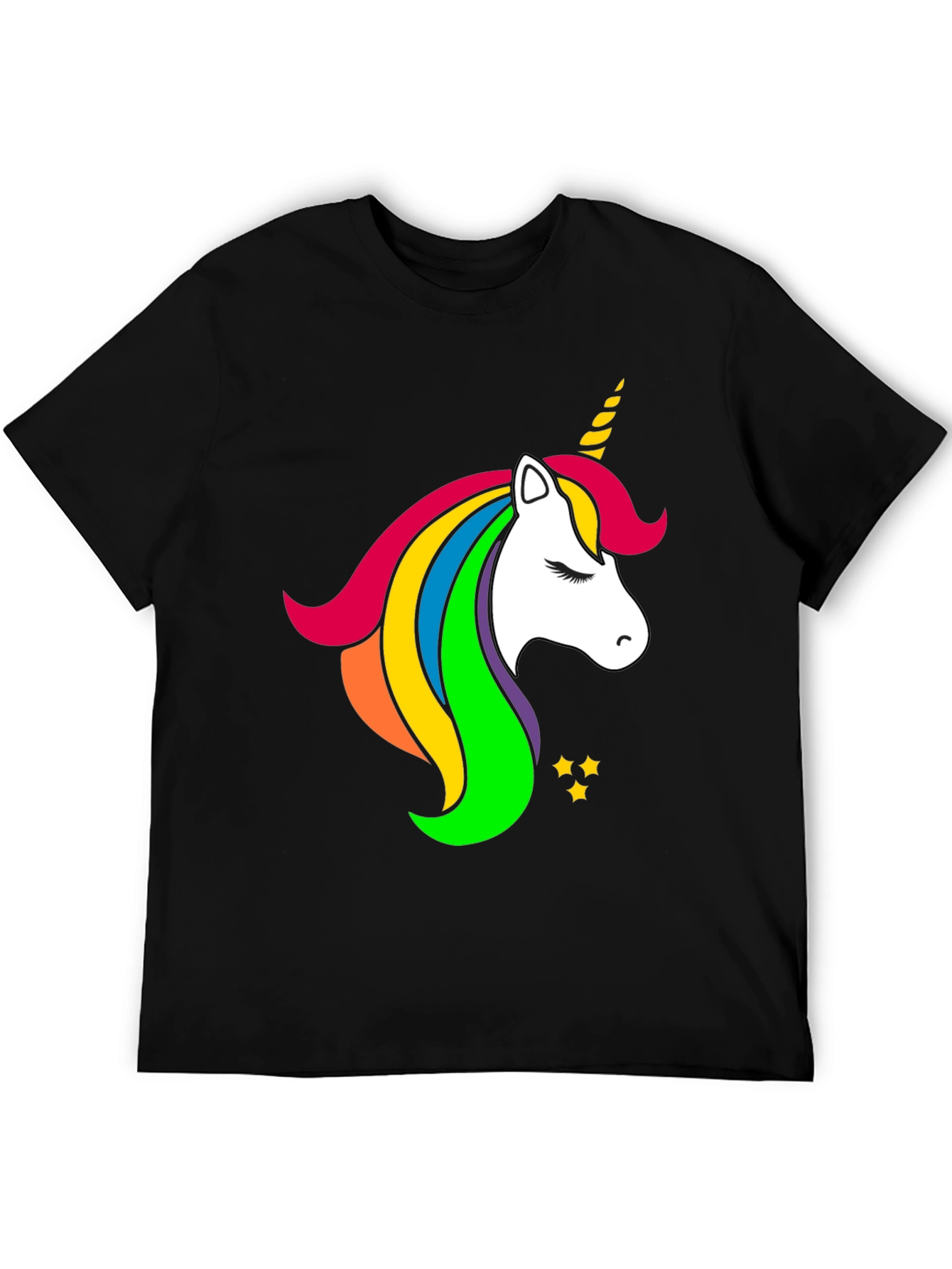 Rainbow Unicorn Graphic Black T-Shirt