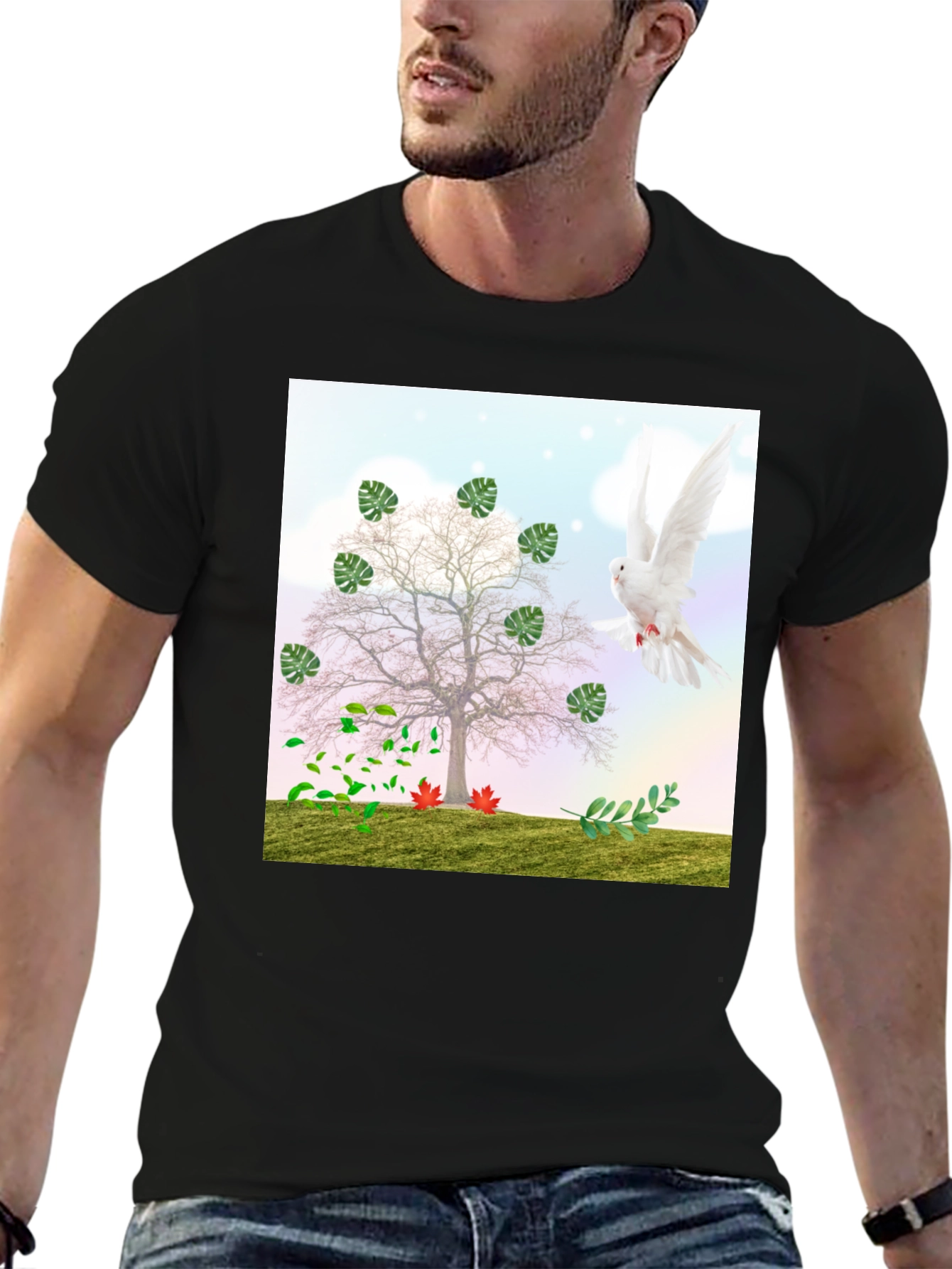 Nature Tree Dove Graphic T-Shirt
