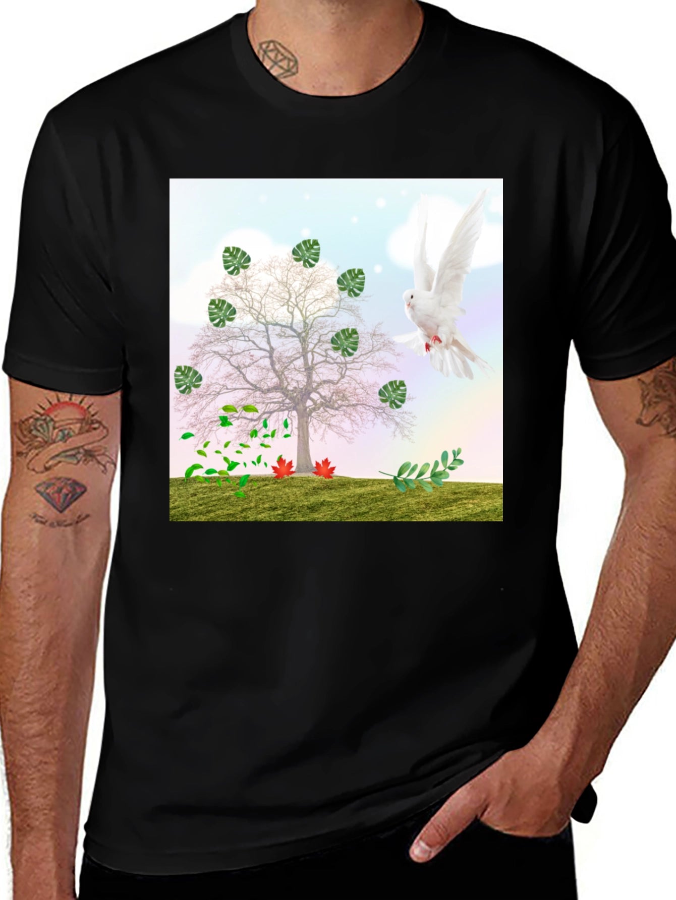 Nature Tree Dove Graphic T-Shirt