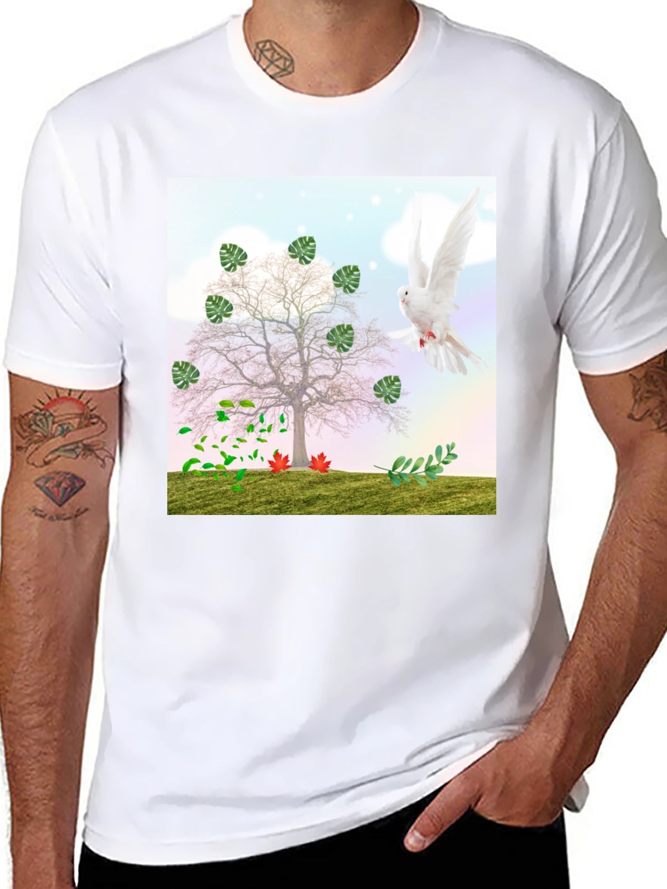 Nature Tree Dove Graphic T-Shirt