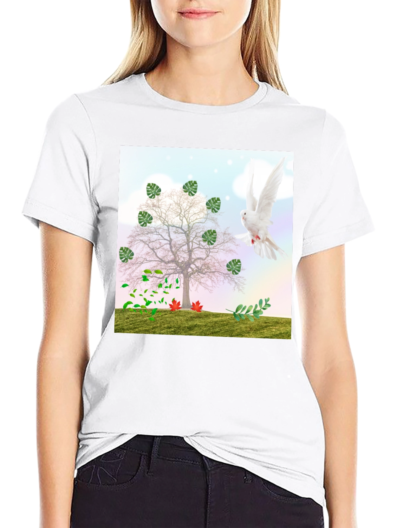Nature Tree Dove Graphic T-Shirt
