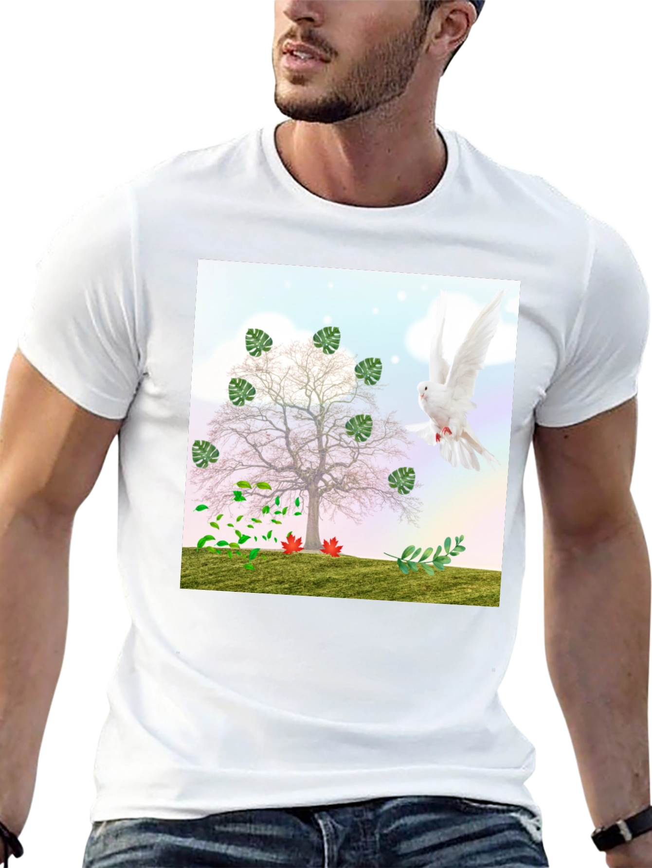 Nature Tree Dove Graphic T-Shirt