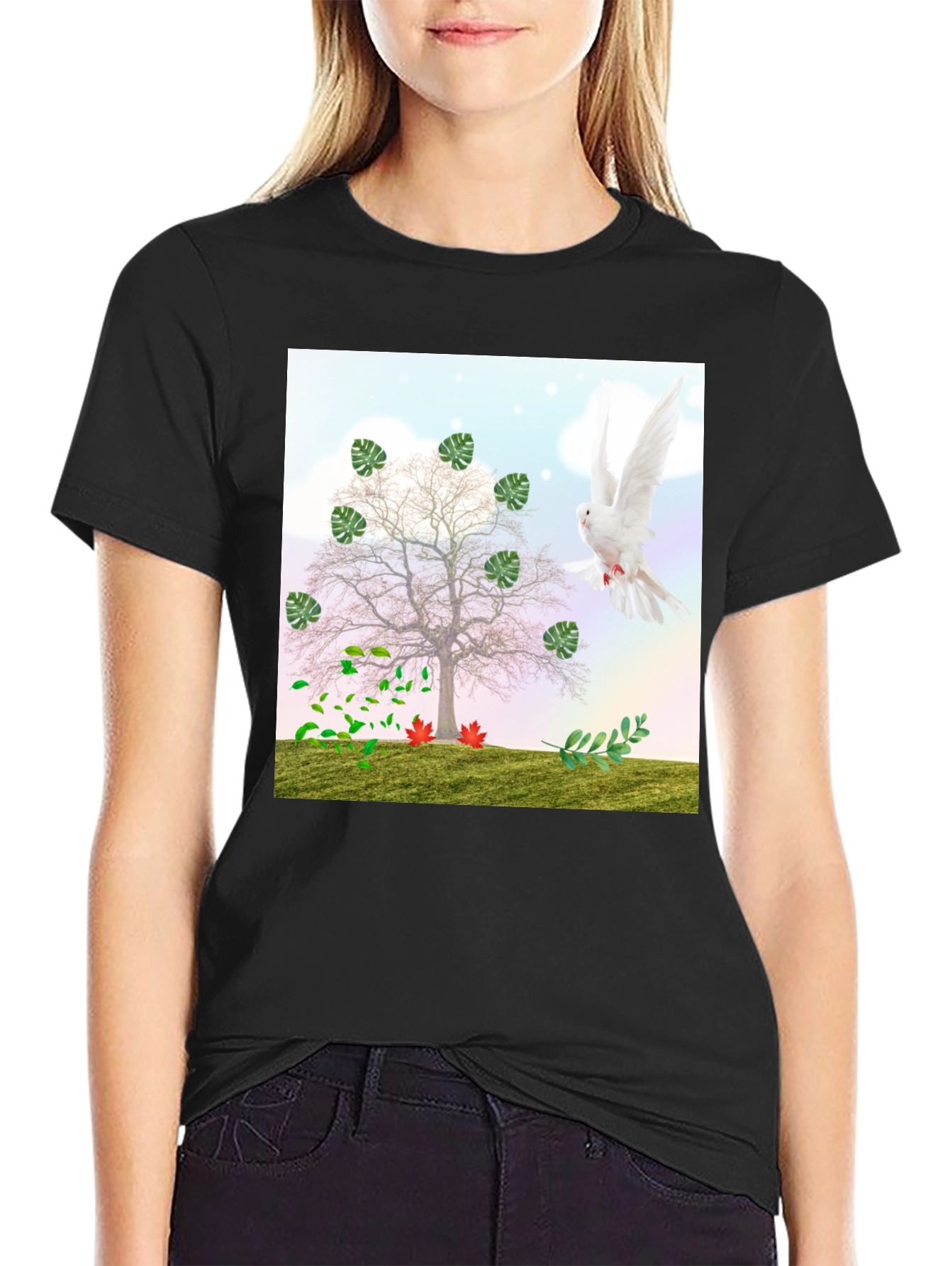Nature Tree Dove Graphic T-Shirt