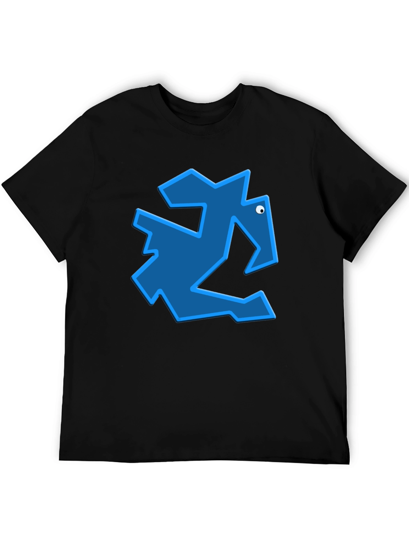 Geometric Blue Animal Graphic Black T-Shirt