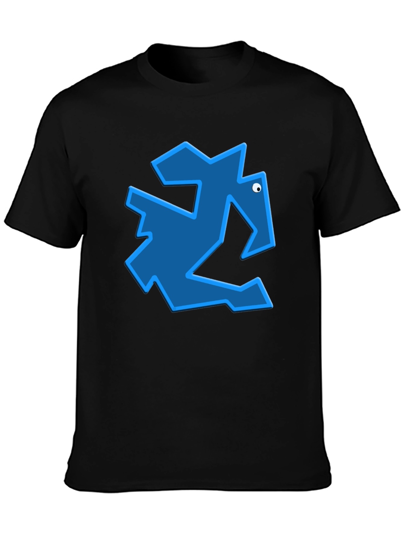 Geometric Blue Animal Graphic Black T-Shirt