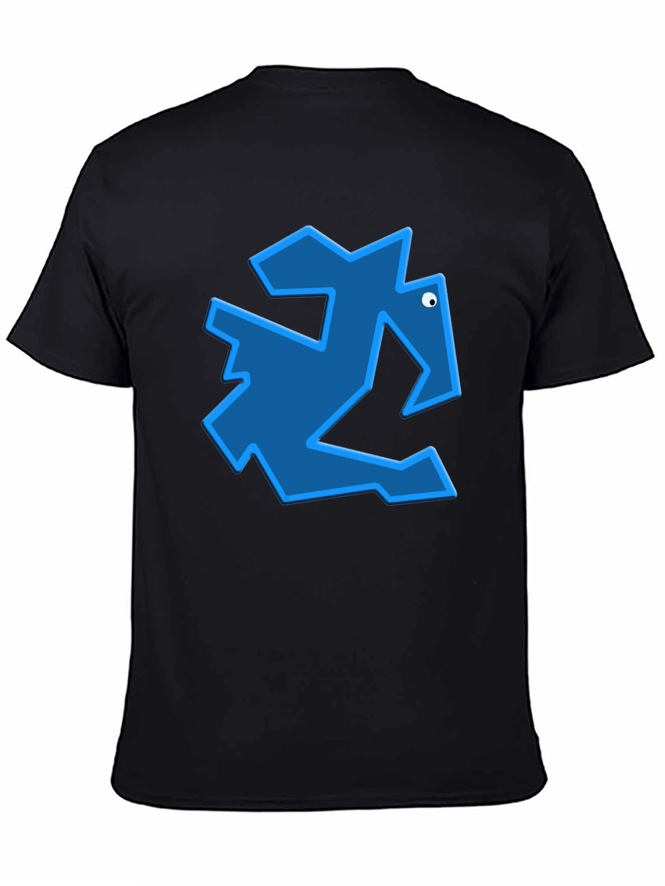Geometric Blue Animal Graphic Black T-Shirt
