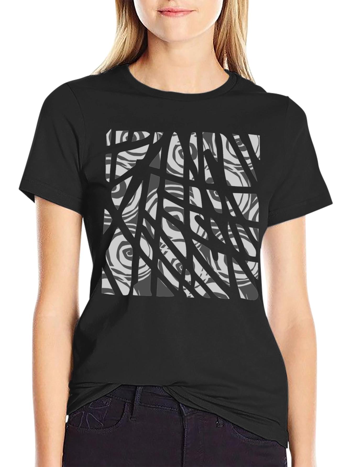 Abstract Graphic Print Tee - Black