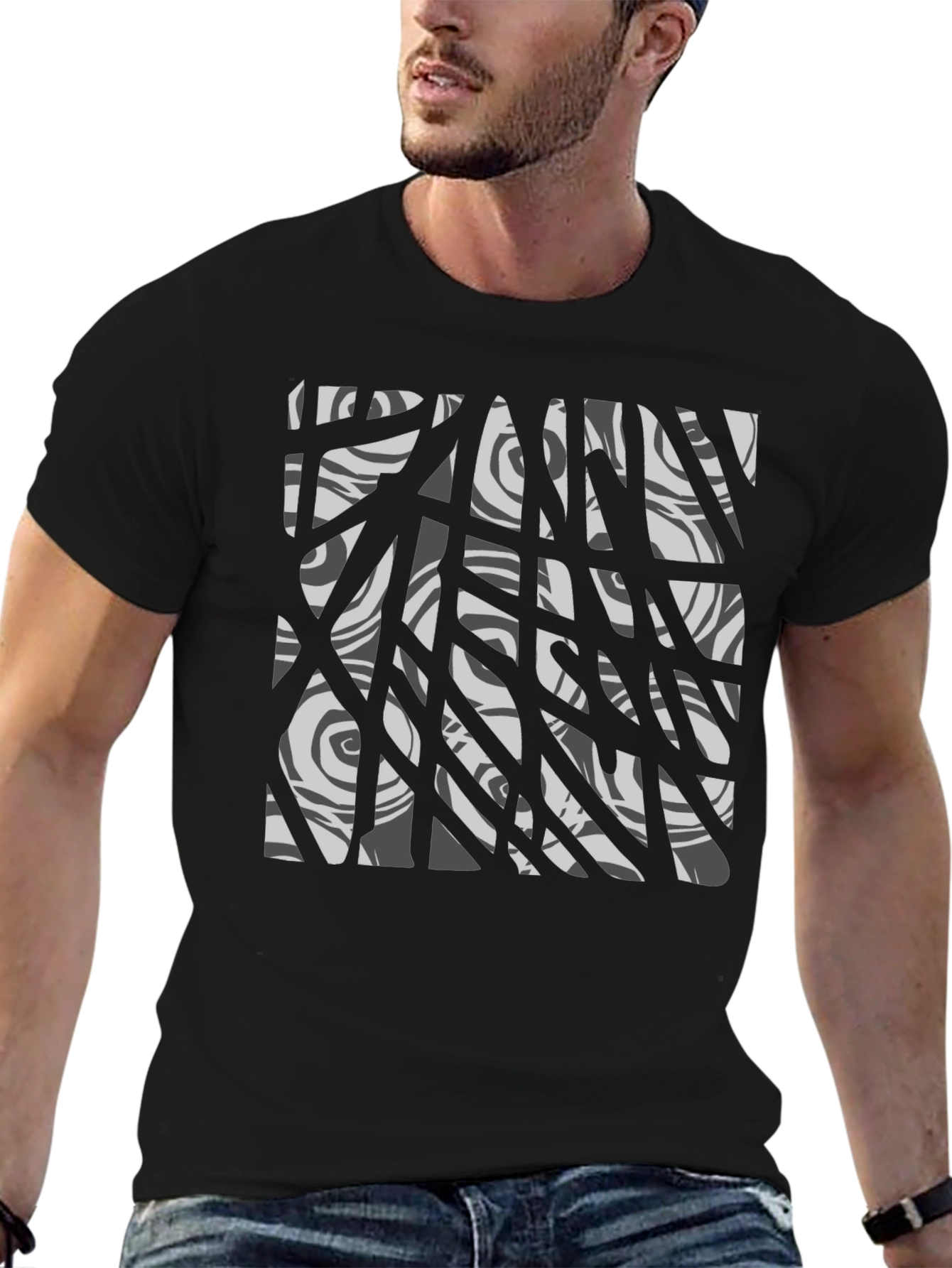 Abstract Graphic Print Tee - Black
