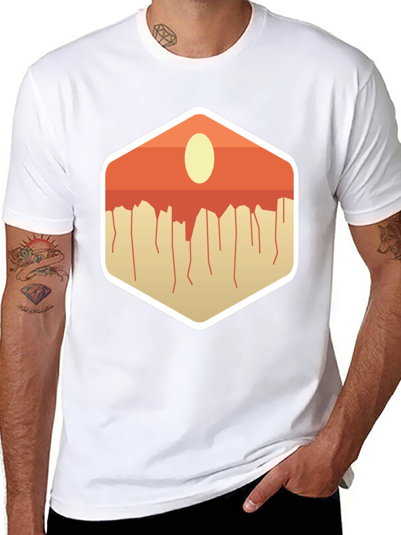 Modern Abstract Geometric Graphic Tee - Black