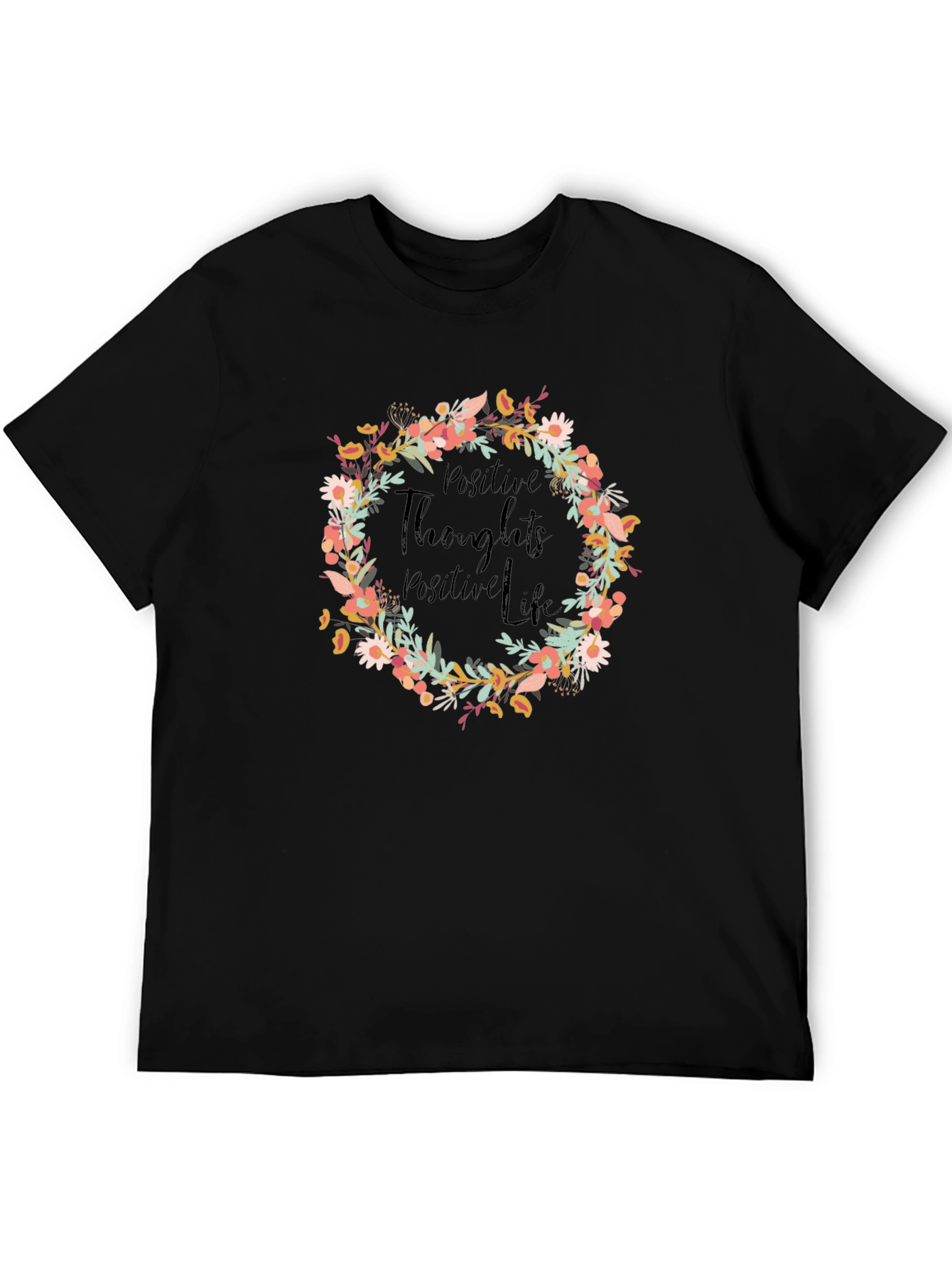 Positive Thoughts Floral Wreath Graphic Tee