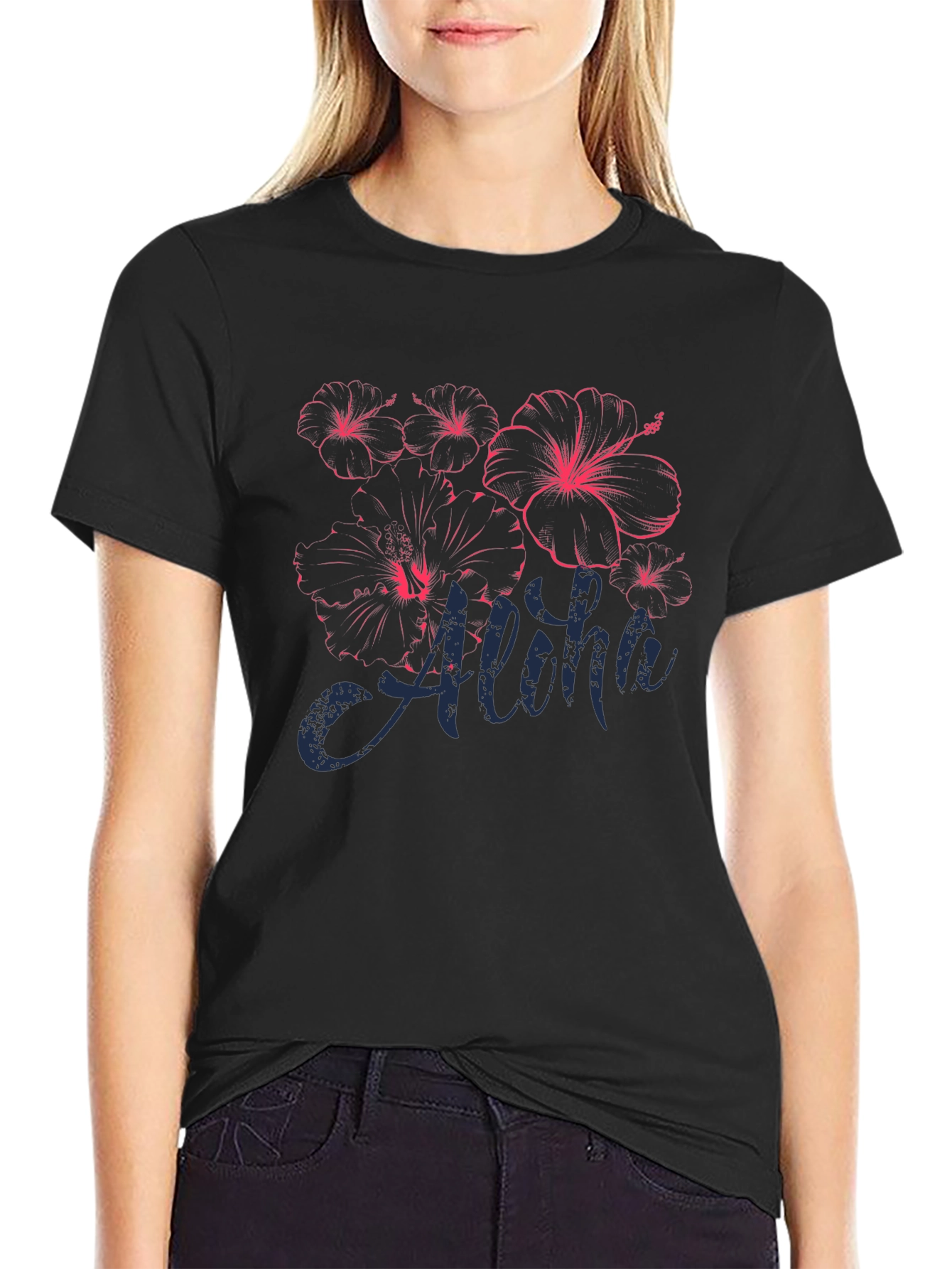 Aloha Hibiscus Graphic T-Shirt - Black