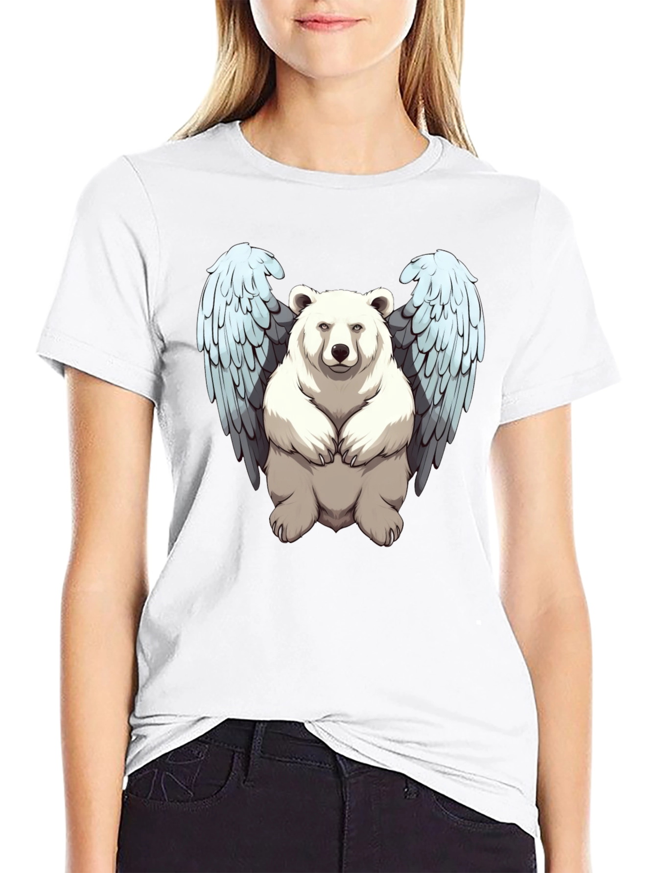 Bear with Wings Graphic Tee - Black Cotton Blend